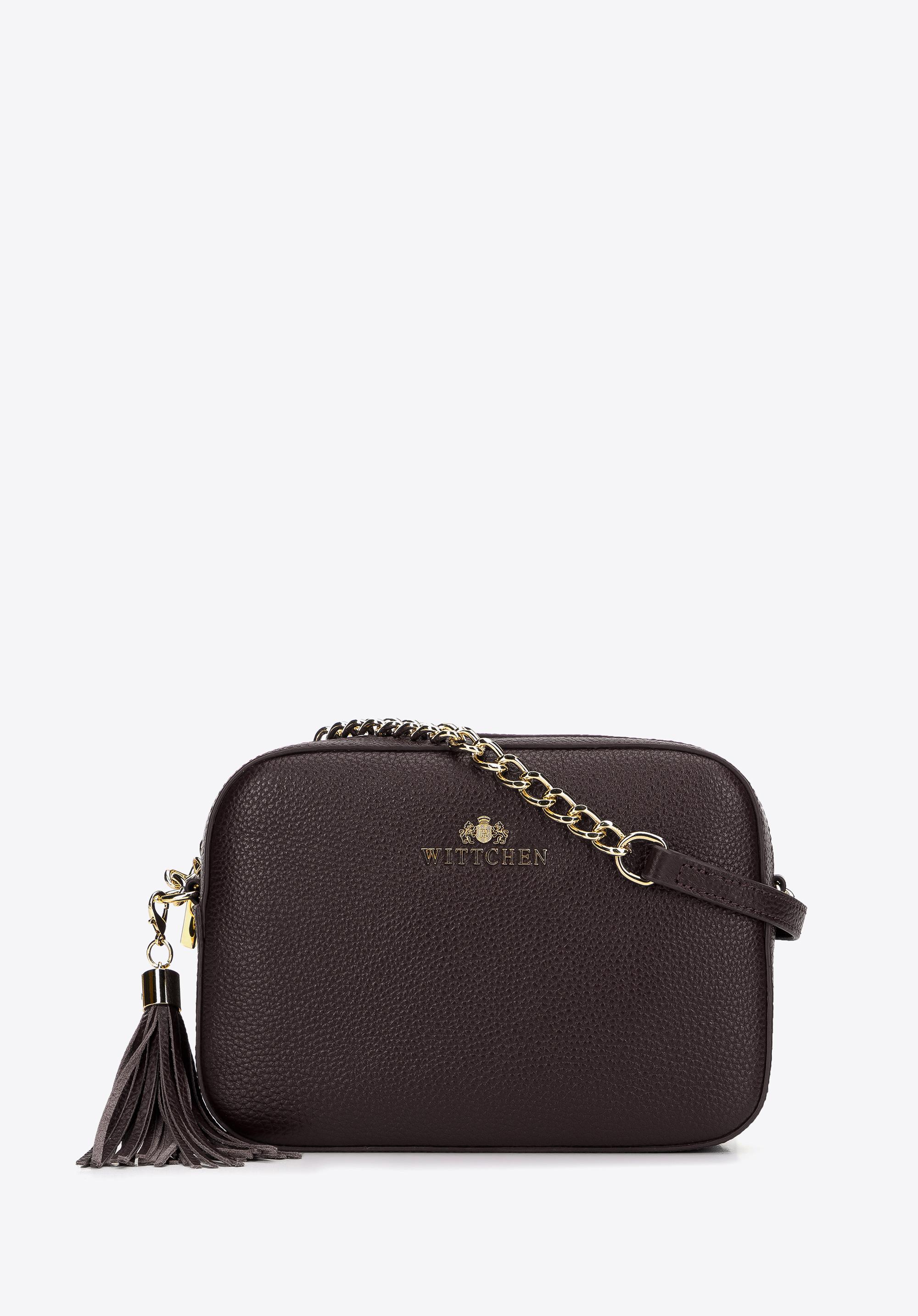 Damska listonoszka skórzana pudełkowa na łańcuszku