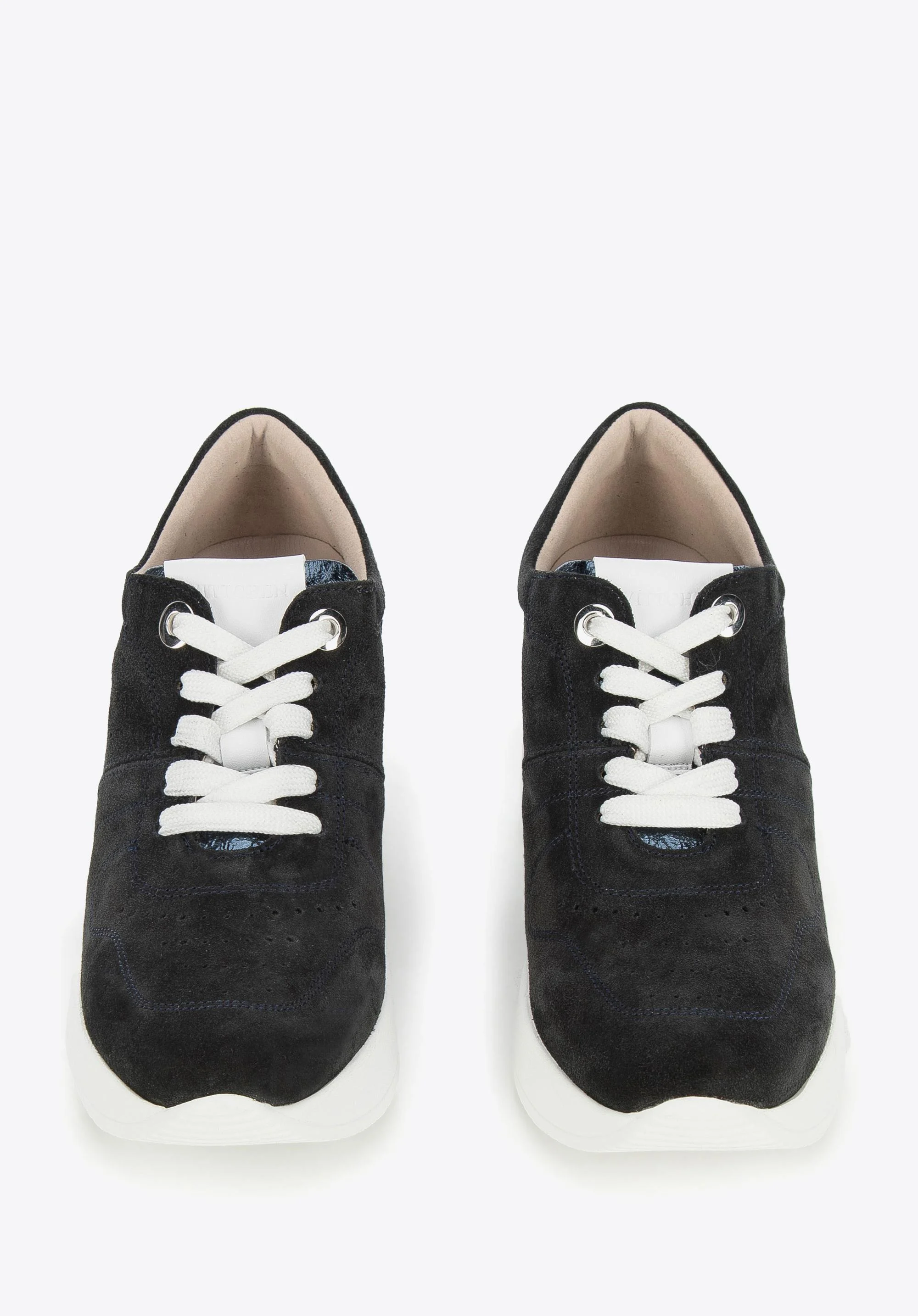 Damskie sneakersy zamszowe na koturnie w pasy