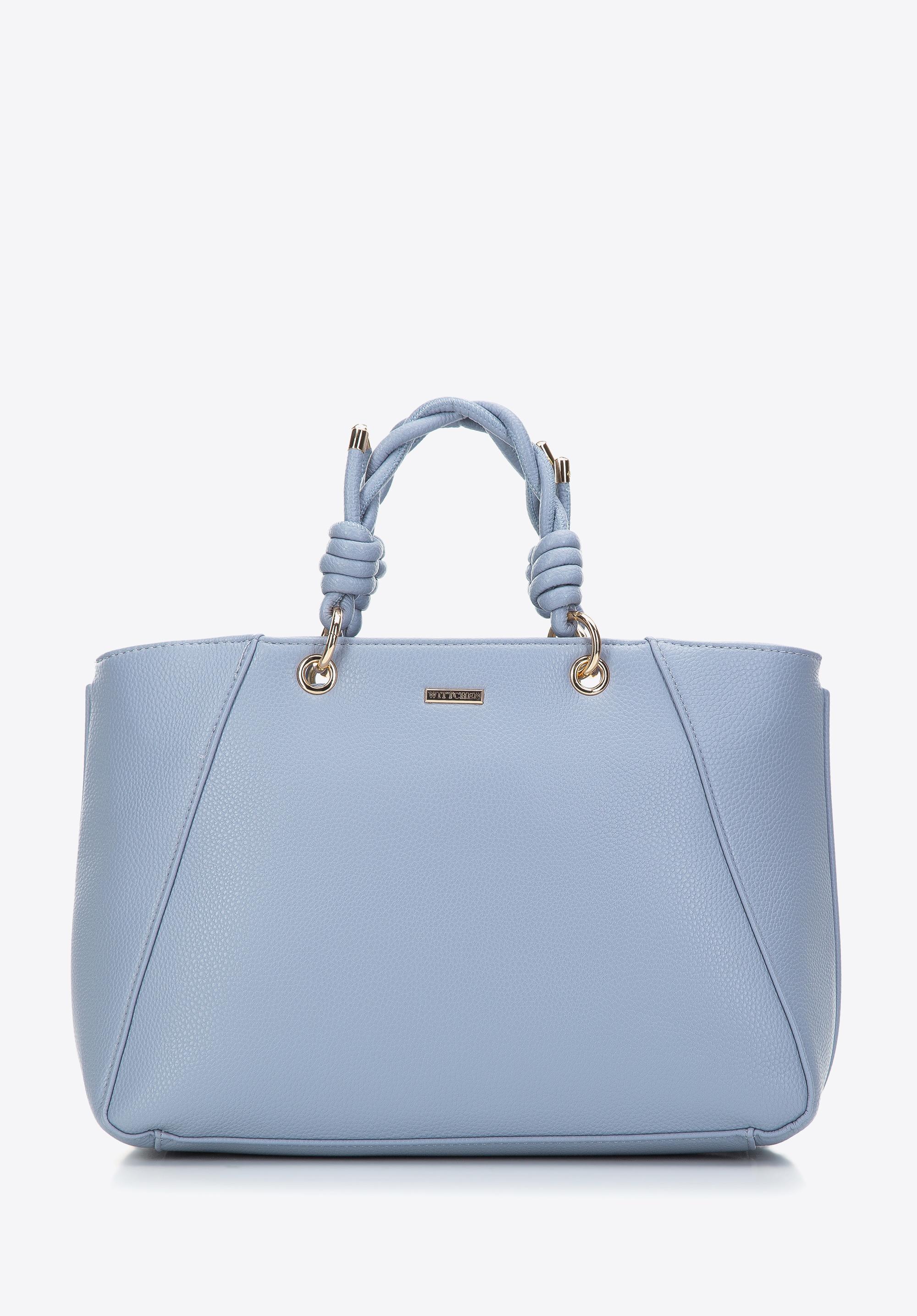 Torebka kuferek z ekoskóry z plecionymi rączkami