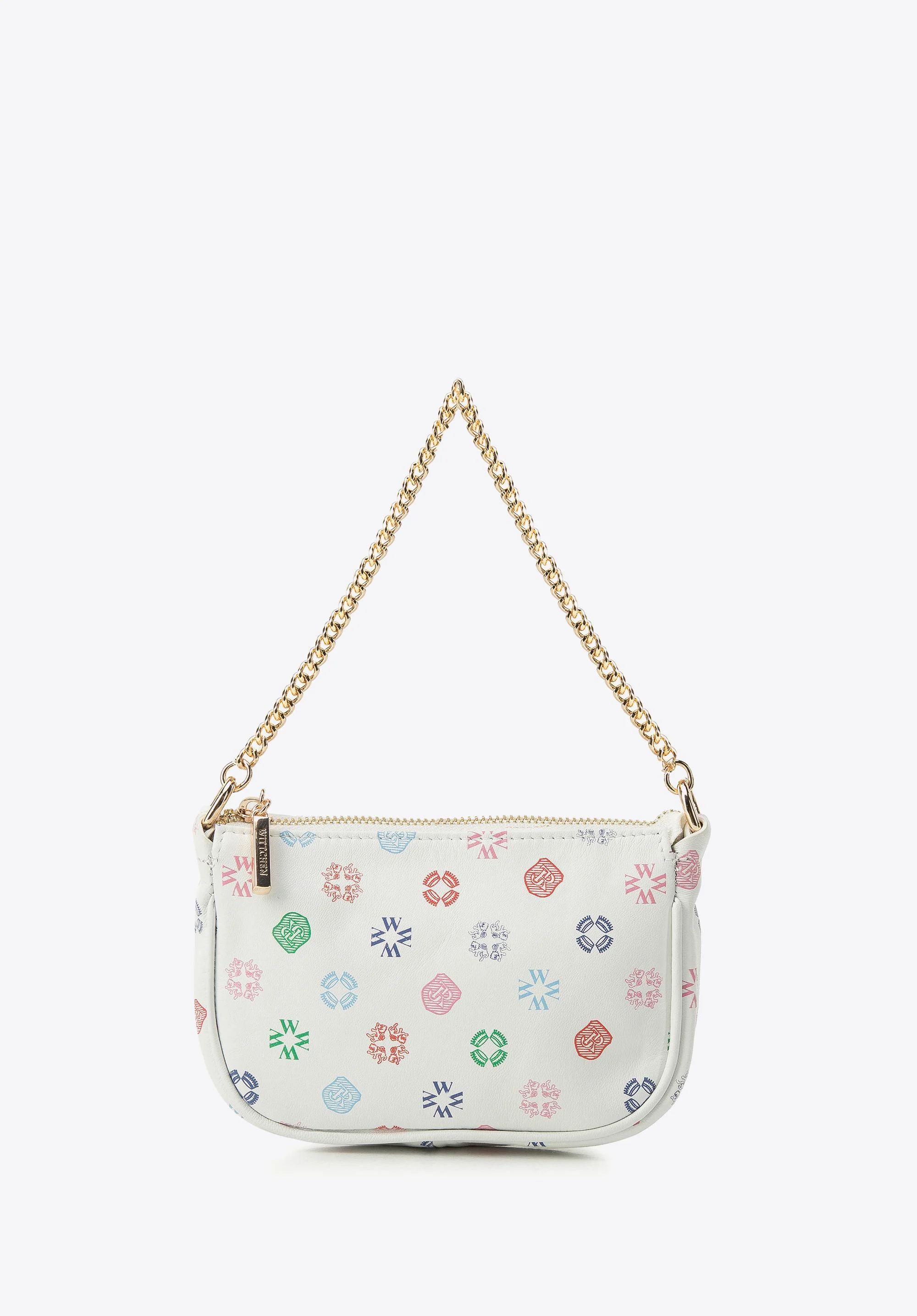 Damska minitorebka ze skóry w monogram na łańcuszku