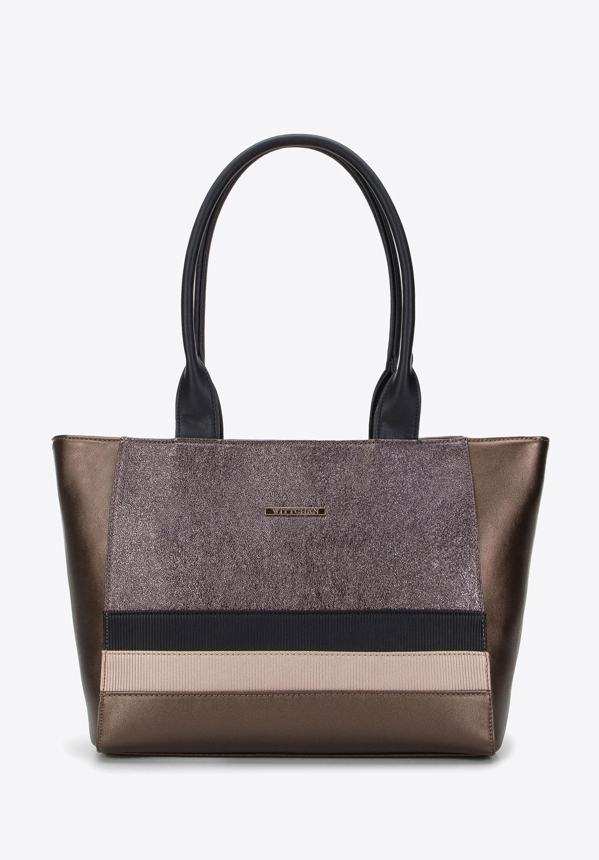 Torebka shopperka z ekoskóry z metaliczną wstawką i paskami