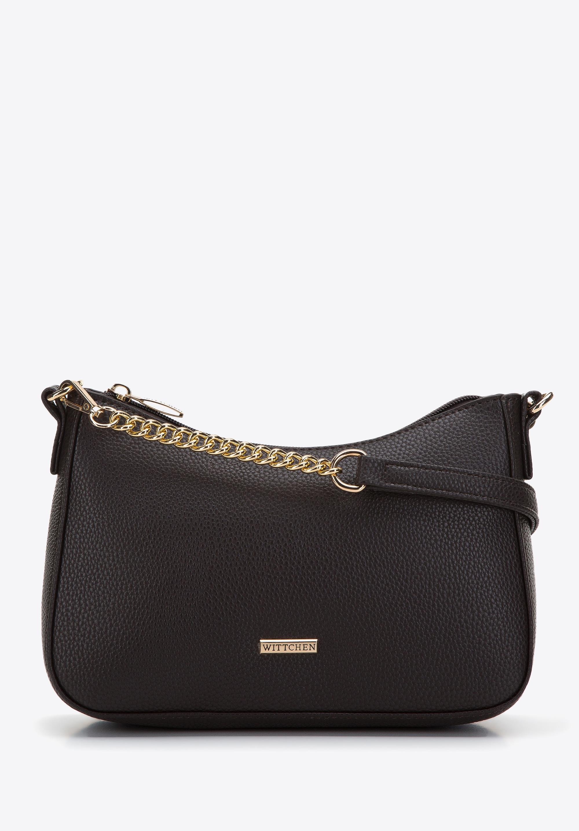 Damska torebka bagietka z groszkowanej ekoskóry z łańcuszkiem