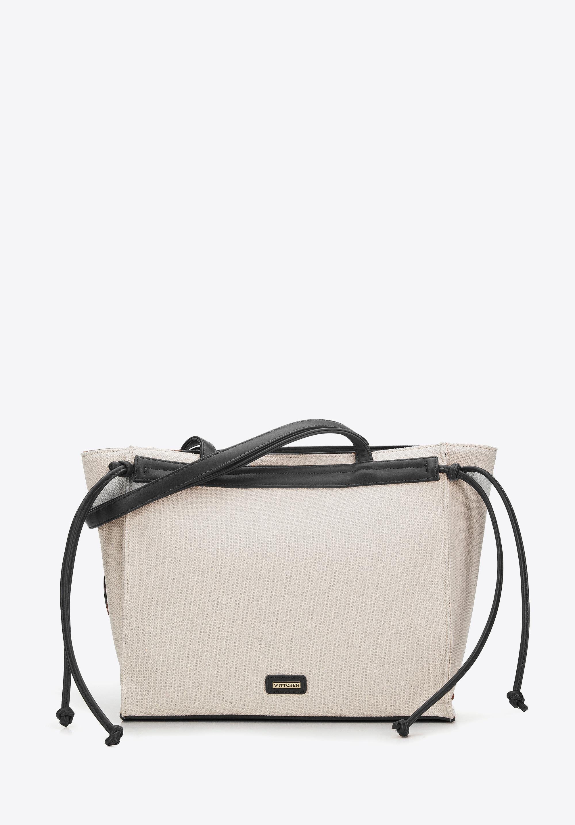 Torebka shopperka z bawełny z troczkami z ekoskóry