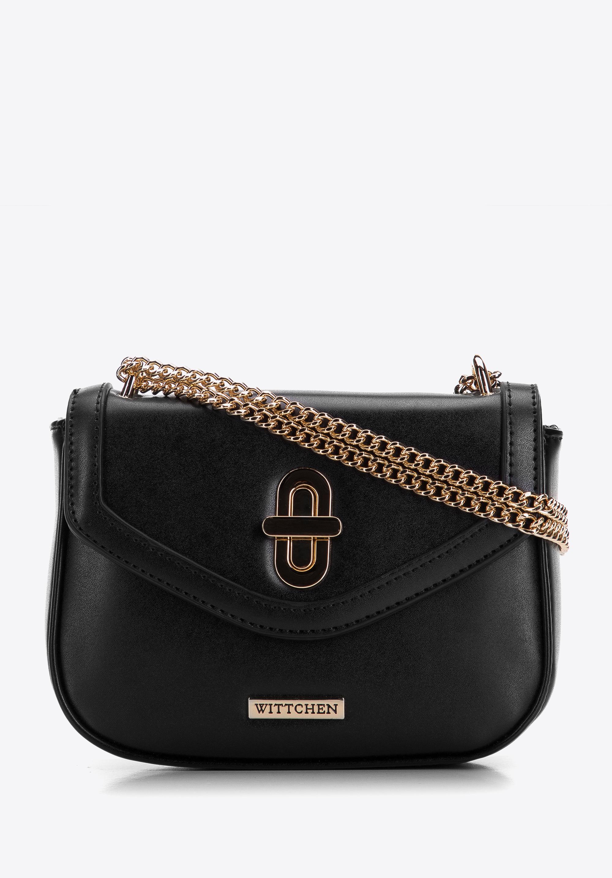 Damska listonoszka z obszytą klapą na łańcuszku mała
