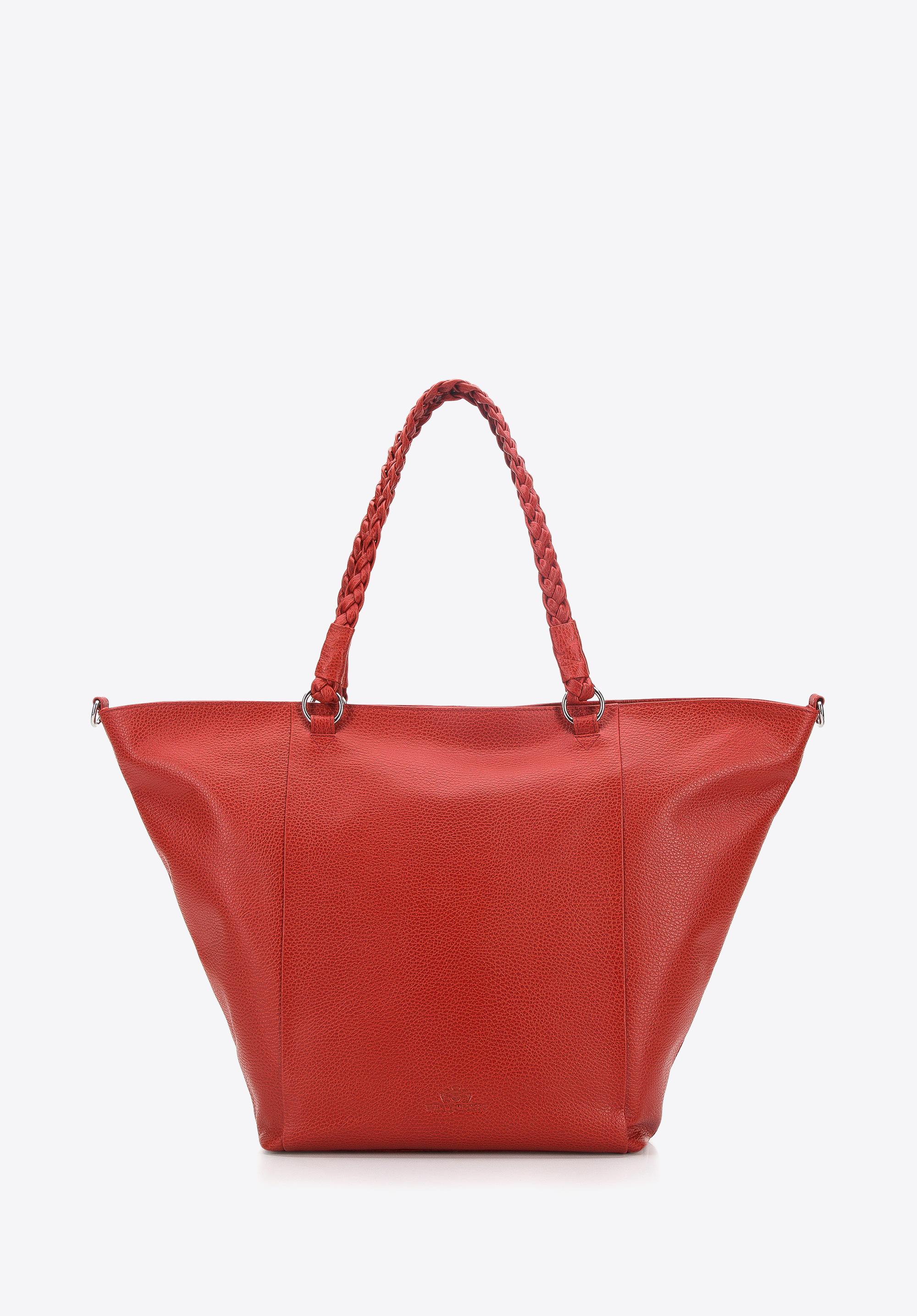 Torebka kuferek skórzana z plecionymi uchami