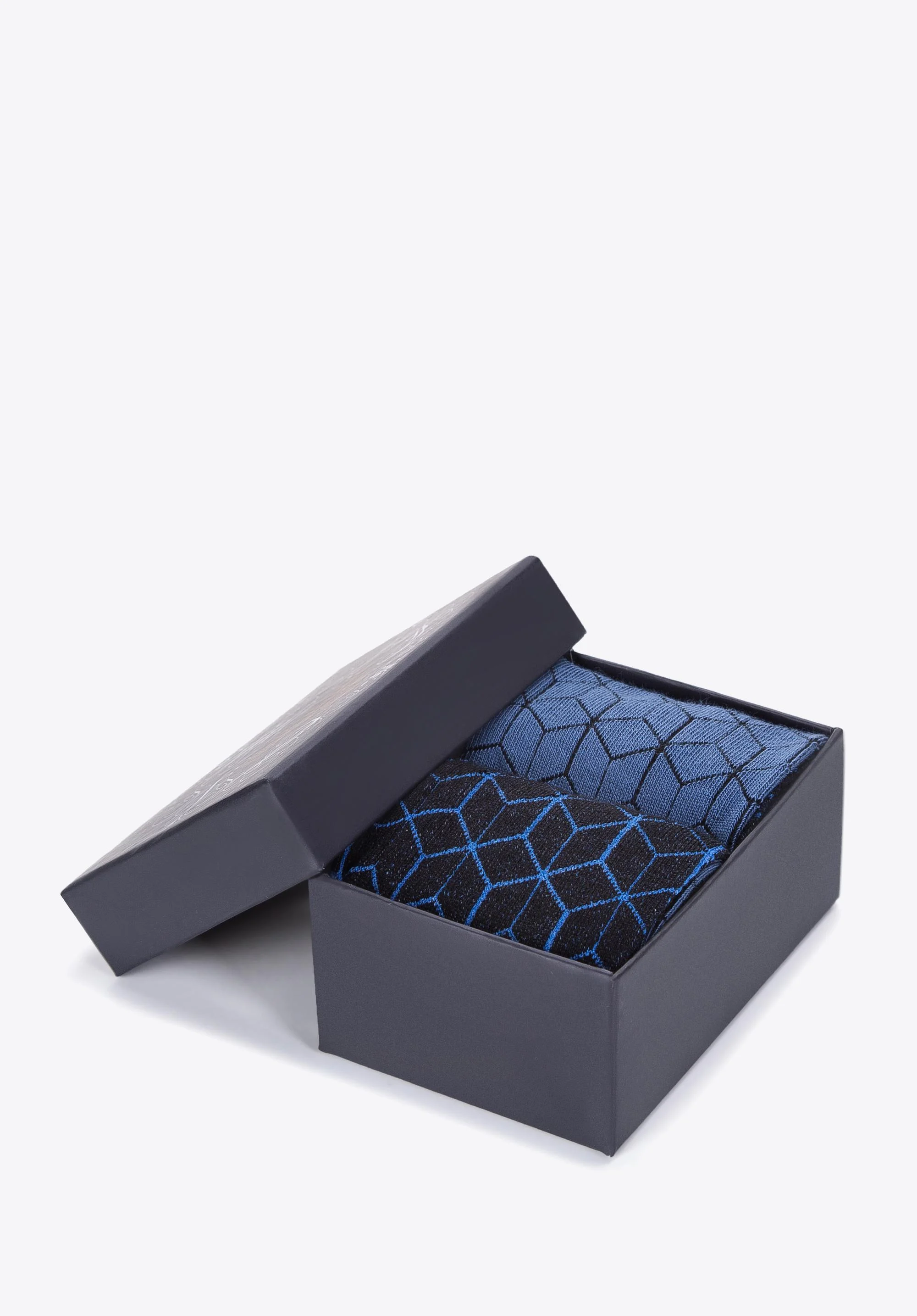 Męskie skarpetki w kontrastowy geometryczny wzór – zestaw 2 par