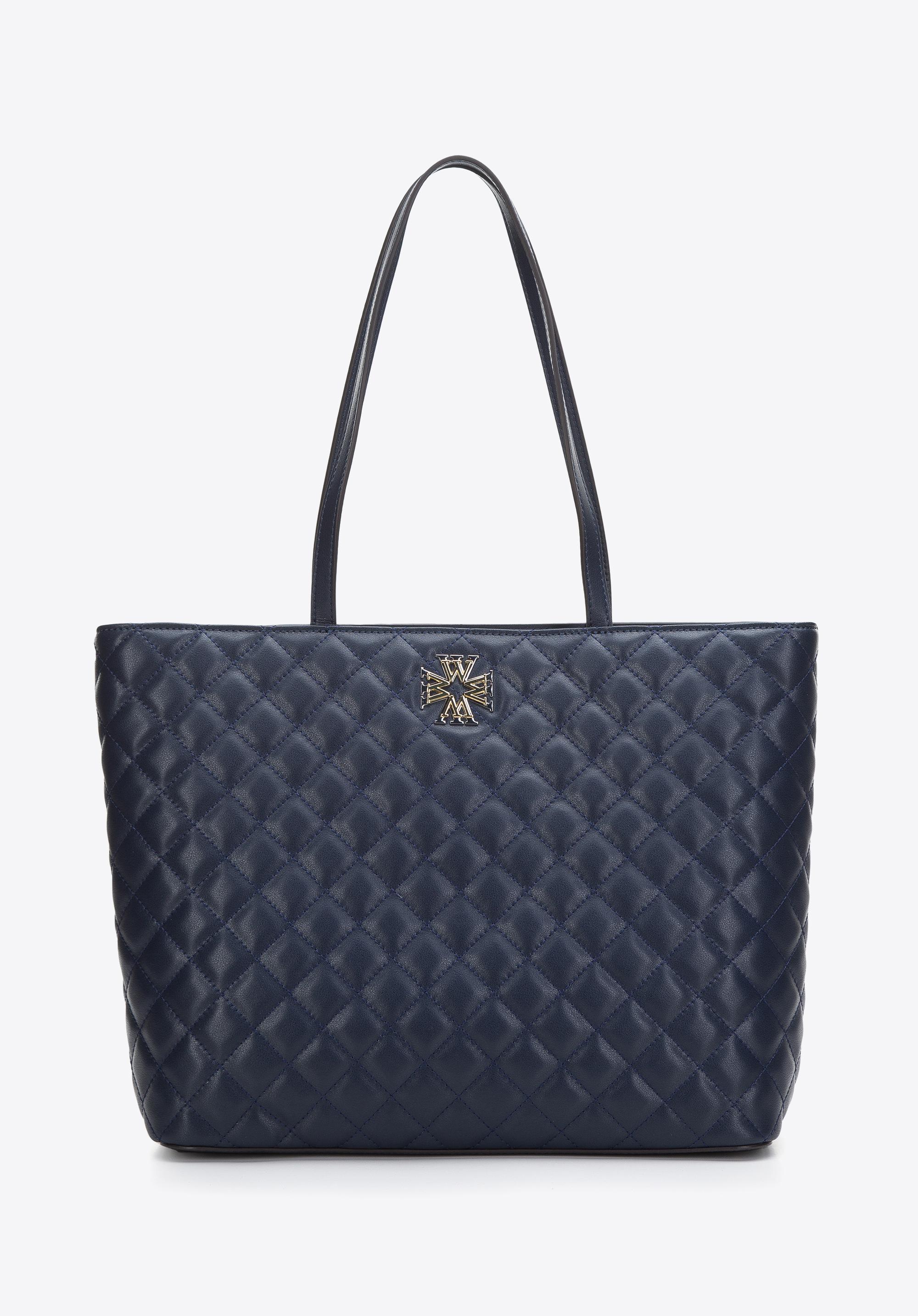 Torebka shopperka skórzana z ozdobnym monogramem