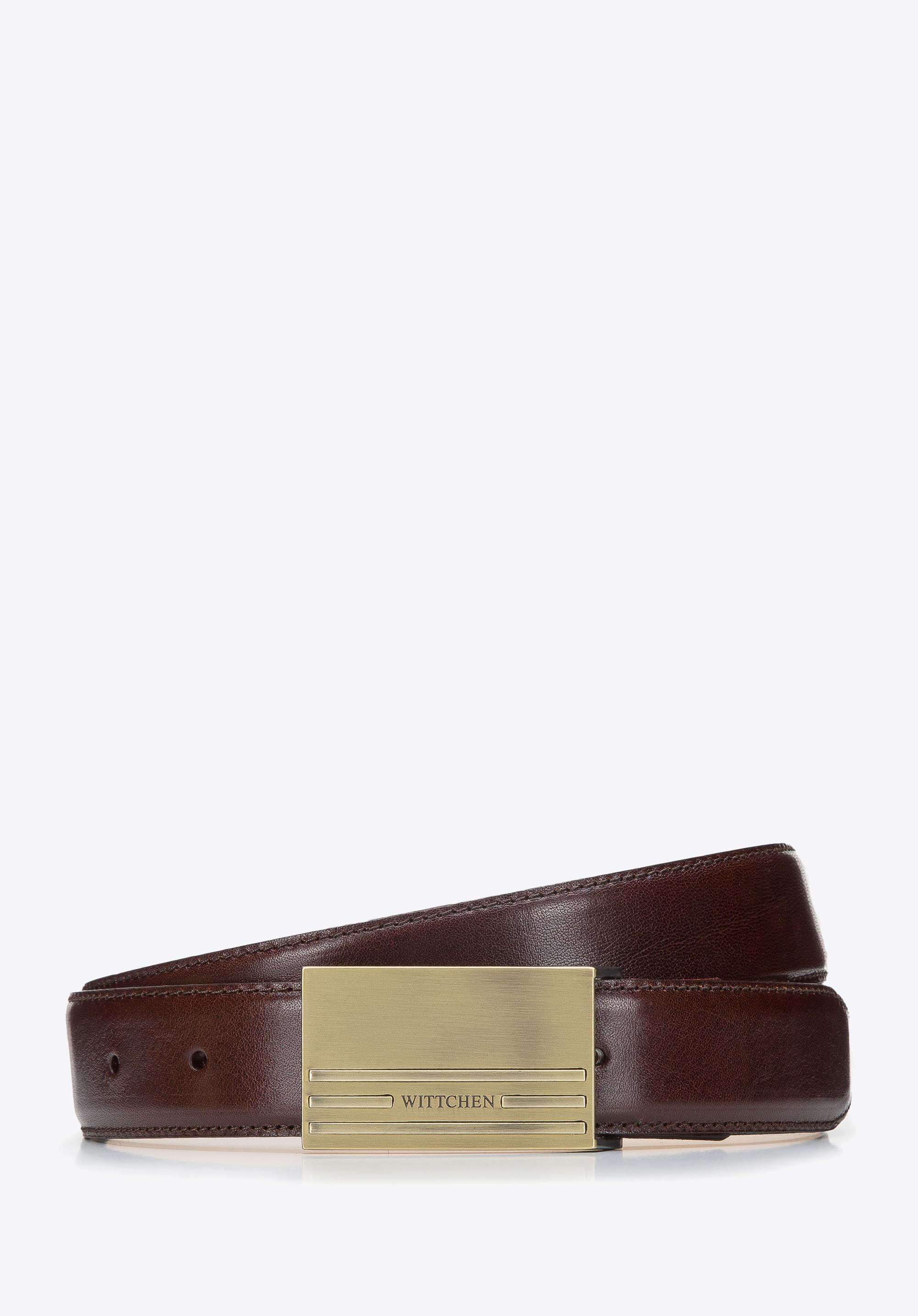 Męski pasek skórzany ze stębnowaniem i pełną klamrą