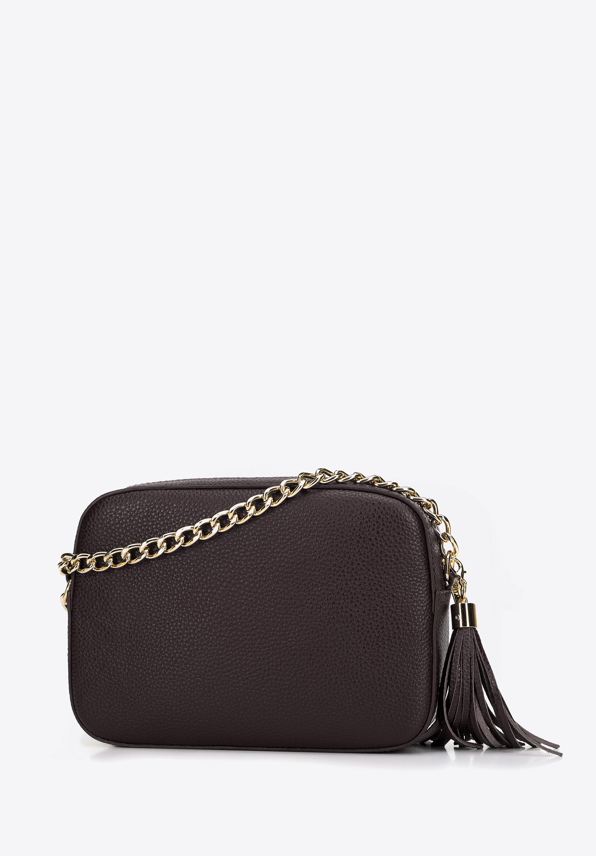 Damska listonoszka skórzana pudełkowa na łańcuszku