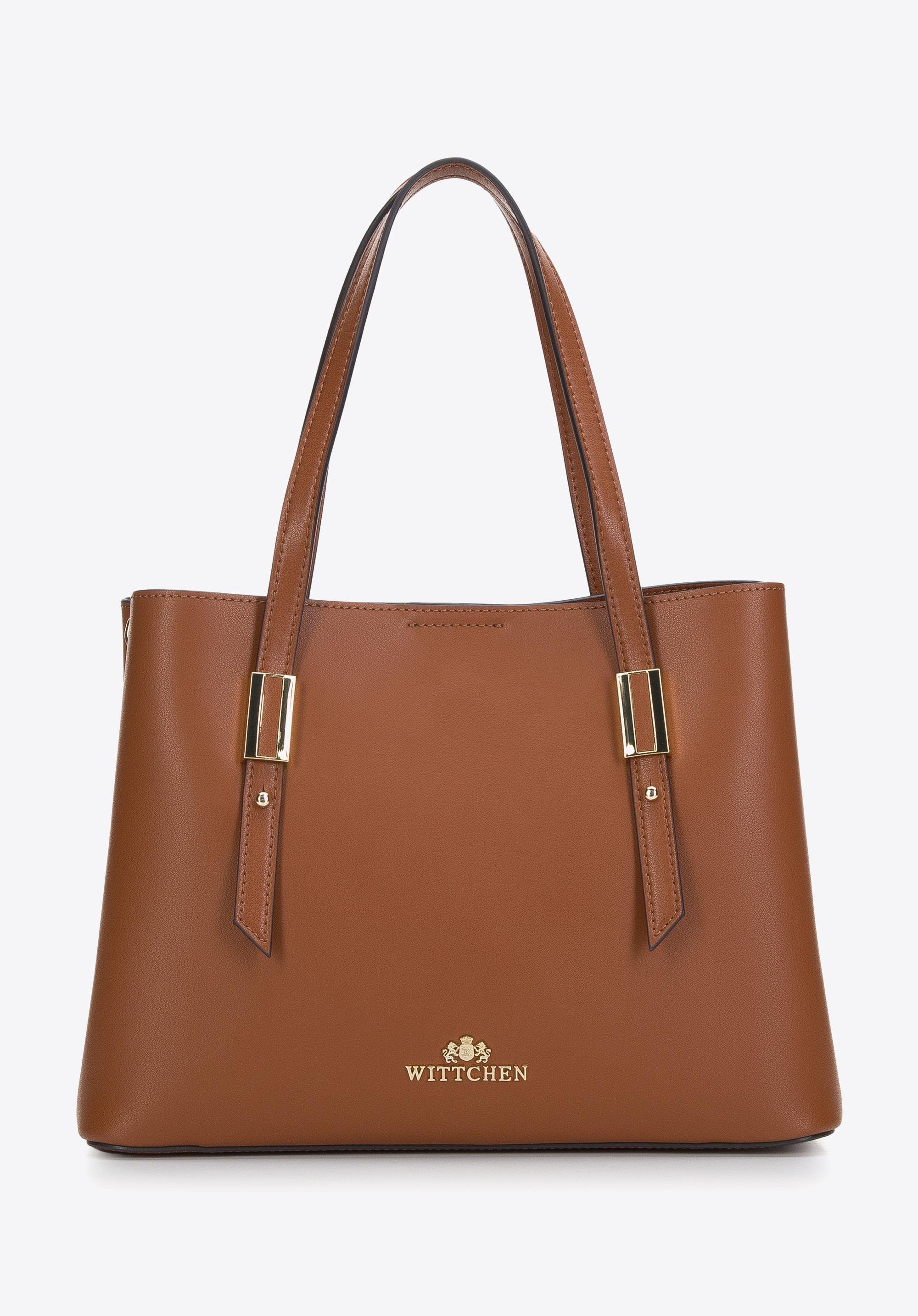 Torebka shopperka skórzana trzykomorowa z cienkimi uchami