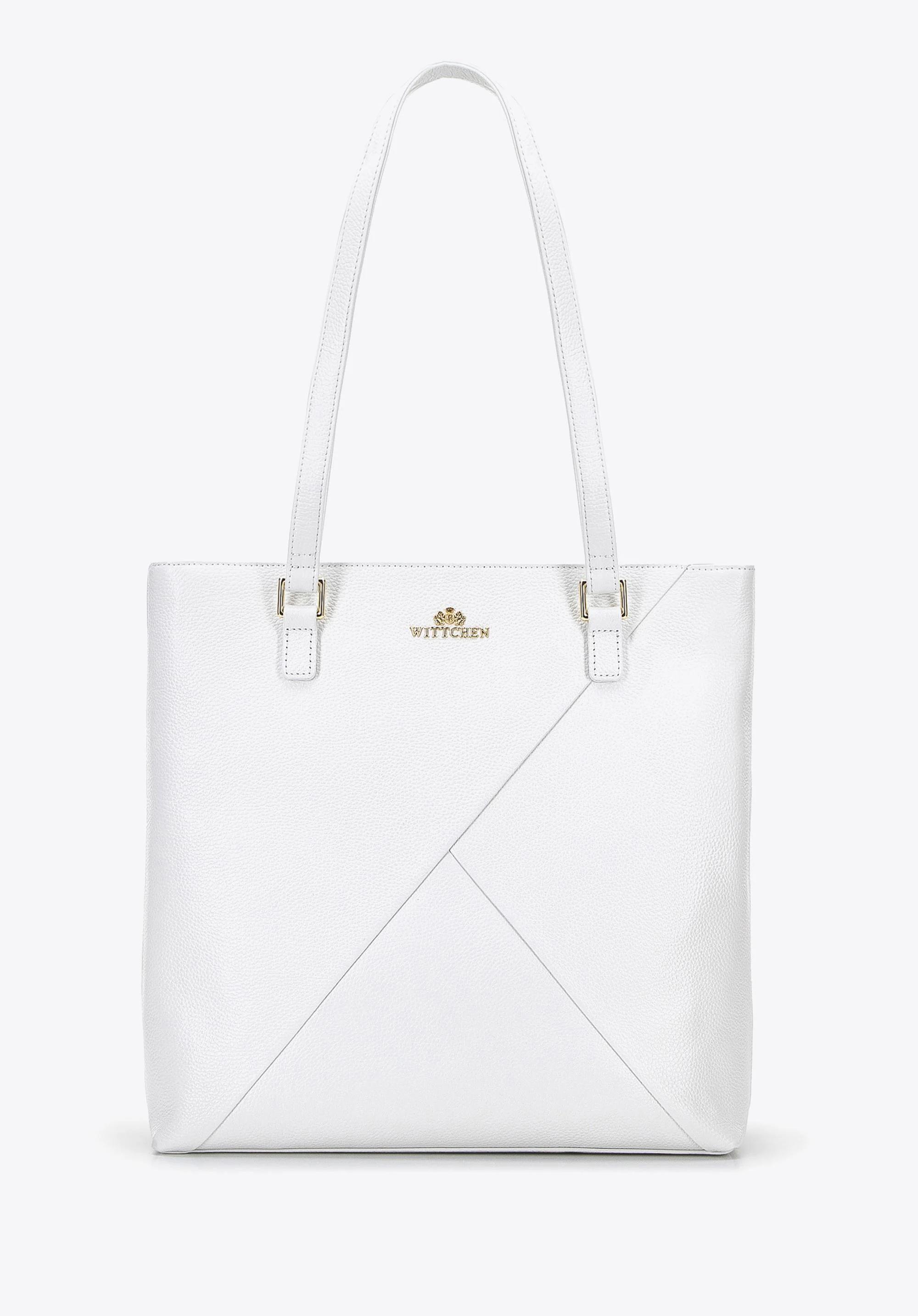 Torebka shopperka skórzana z geometrycznymi przeszyciami