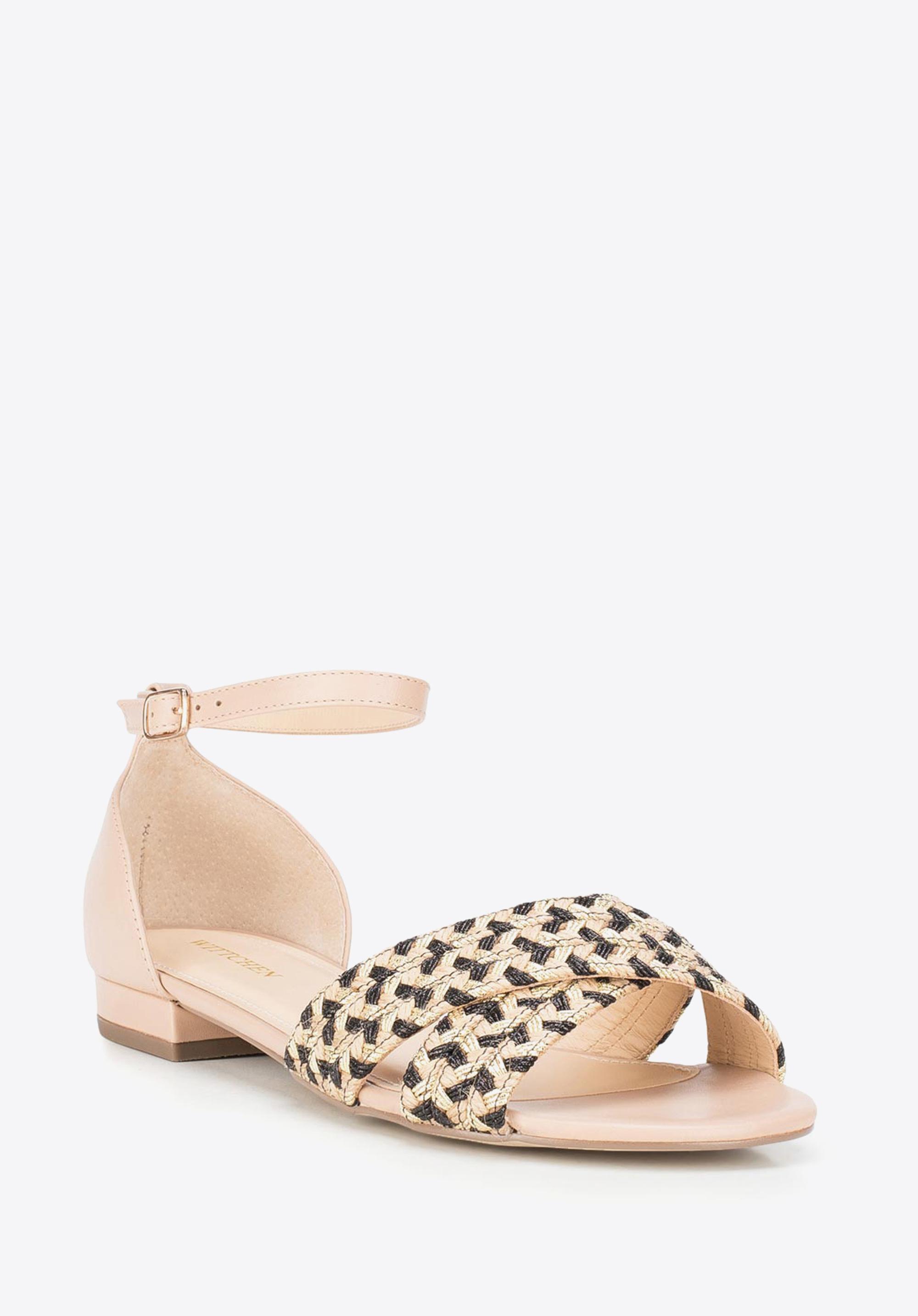 Damskie sandały skórzane z motywem plecionki