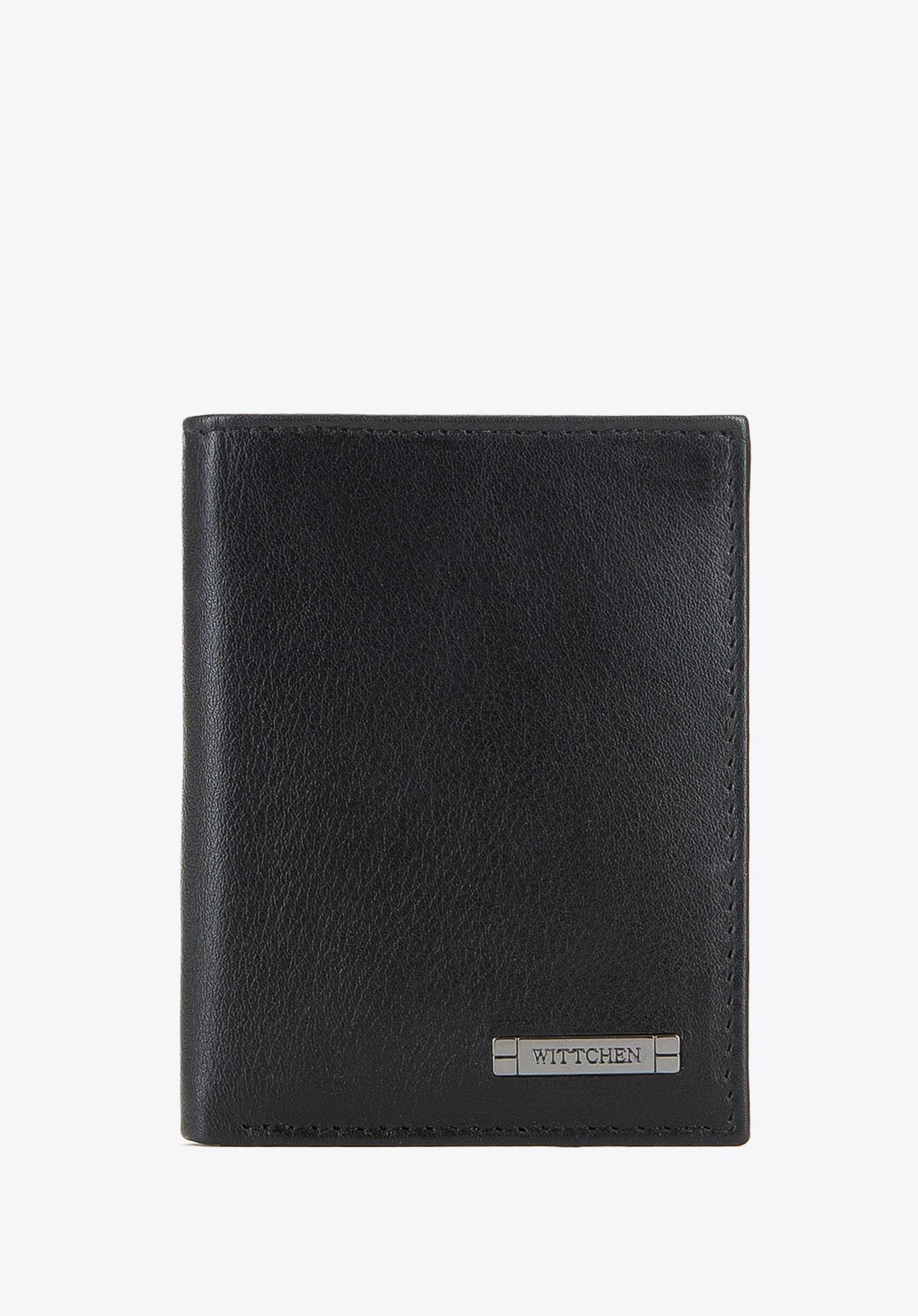 Męski portfel skórzany z metalowym logo pionowy