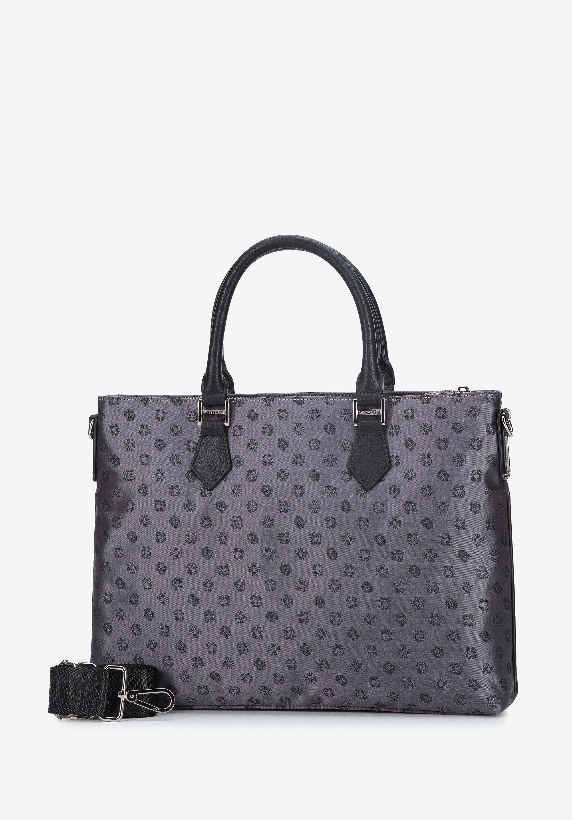 Damska torba na laptopa 12” z żakardu z opaskami ze skóry