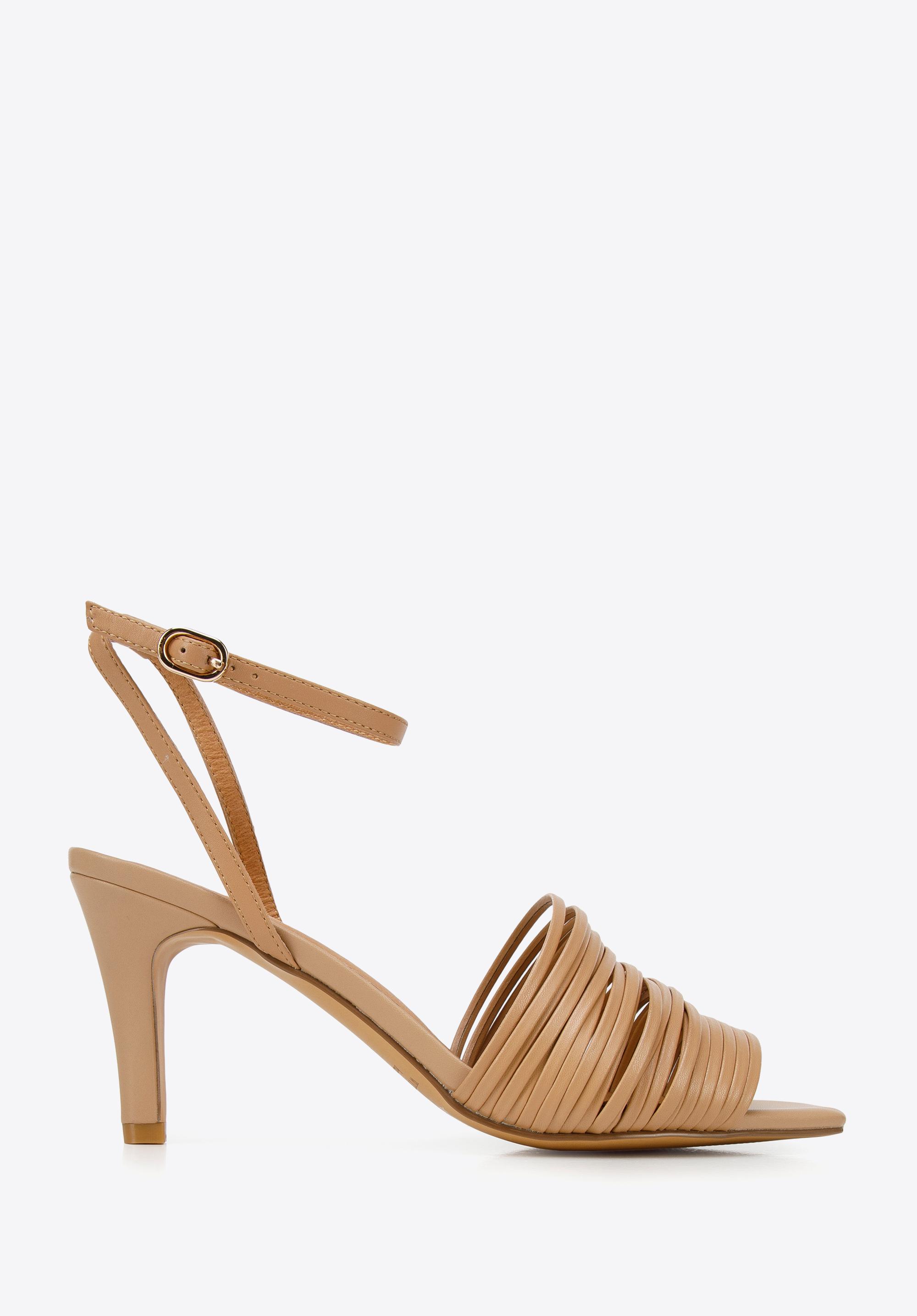 Damskie sandały skórzane z paseczkami na szpilce