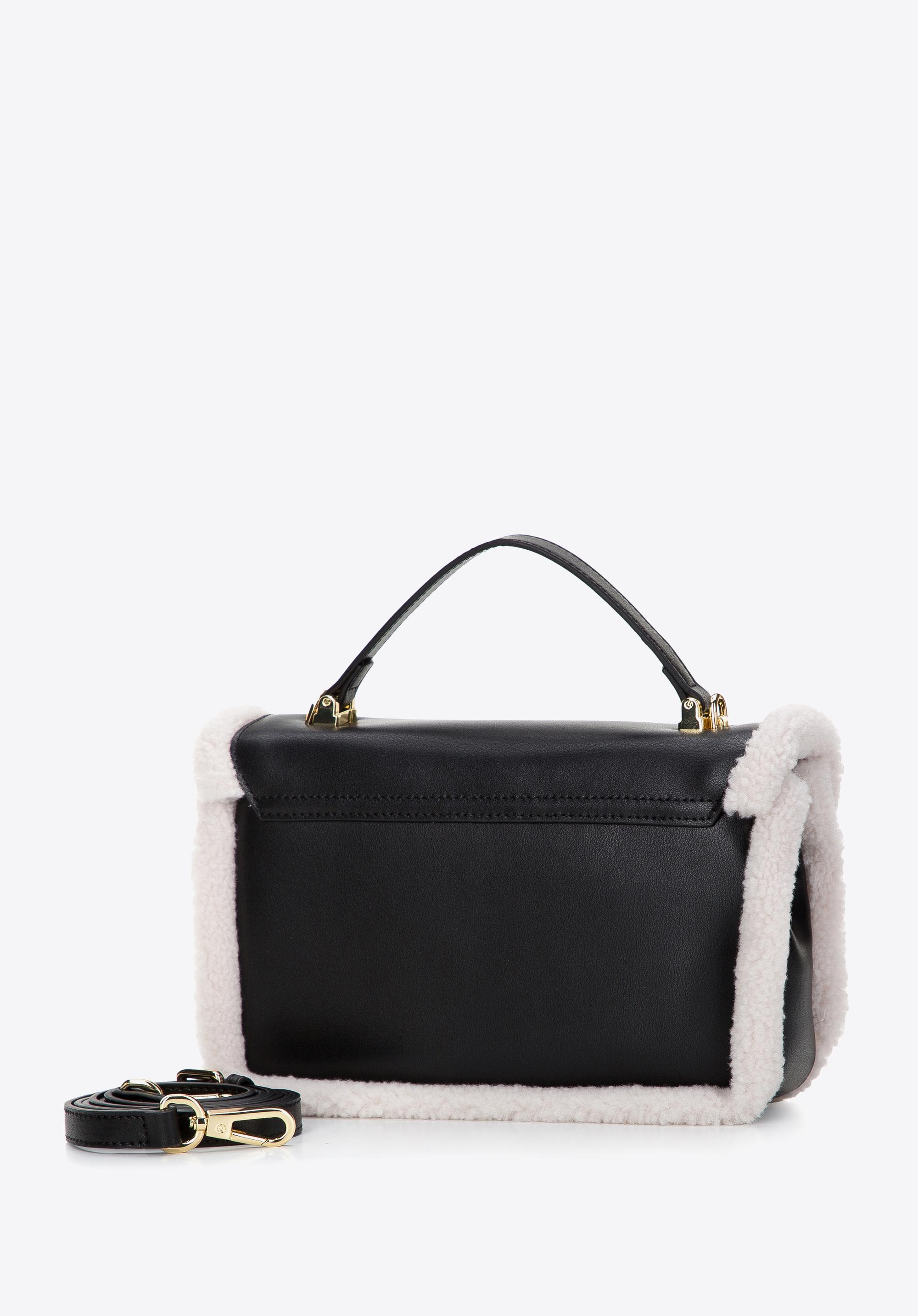 Torebka kuferek skórzana ze sztucznym futerkiem mała