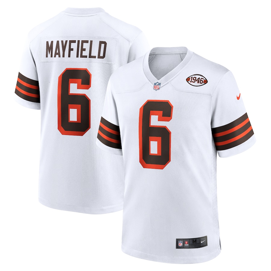 Mens Cleveland Browns Baker Mayfield White 1946 Collection Alternate Game Jersey - New Style Jerseys