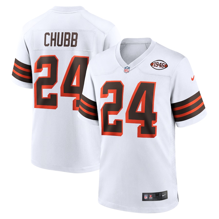 Mens Cleveland Browns Nick Chubb White 1946 Collection Alternate Game Jersey - New Style Jerseys