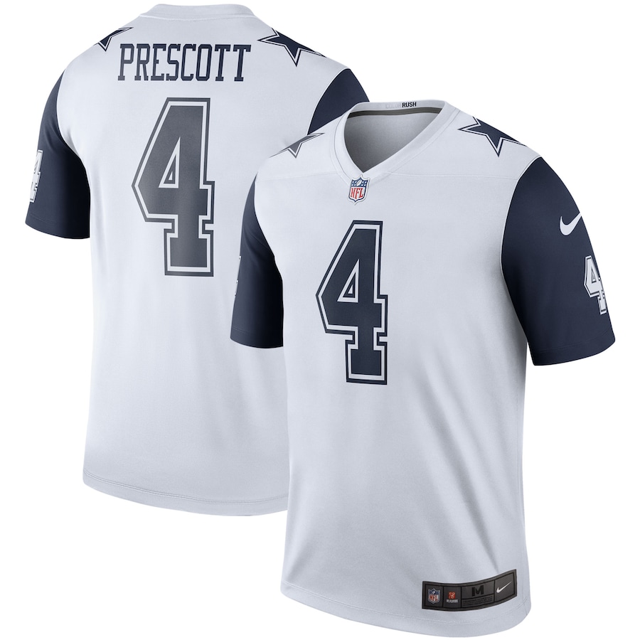 Mens Dallas Cowboys Dak Prescott White Color Rush Legend Player Jersey - New Style Jerseys