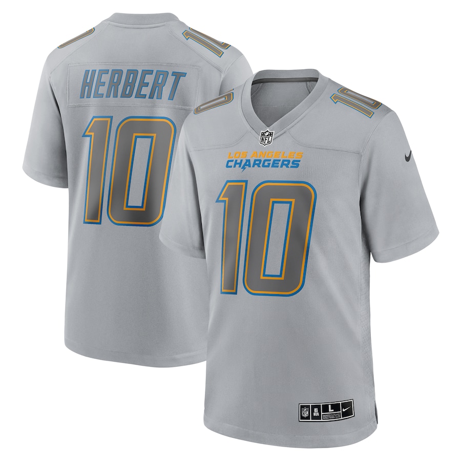 Mens Los Angeles Chargers Justin Herbert Gray Atmosphere Fashion Game Jersey - New Style Jerseys