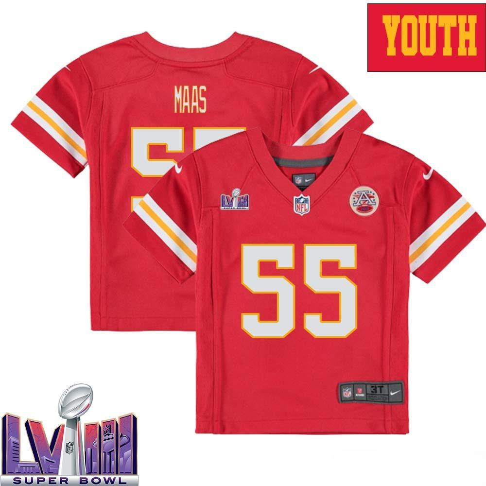 Bill Maas 55 Kansas City Chiefs Super Bowl LVIII YOUTH Home Game Jersey - Red - New Style Jerseys