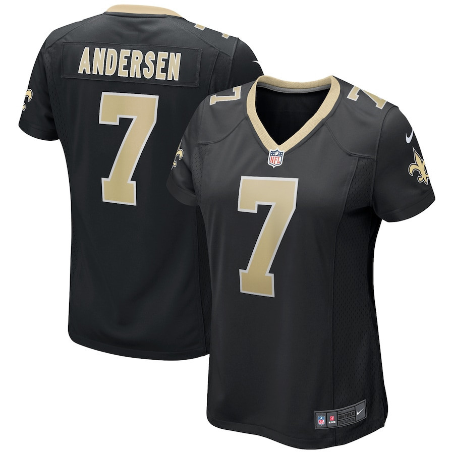 Morten Andersen 7 New Orleans Saints Women Game Retired Jersey - Black - New Style Jerseys