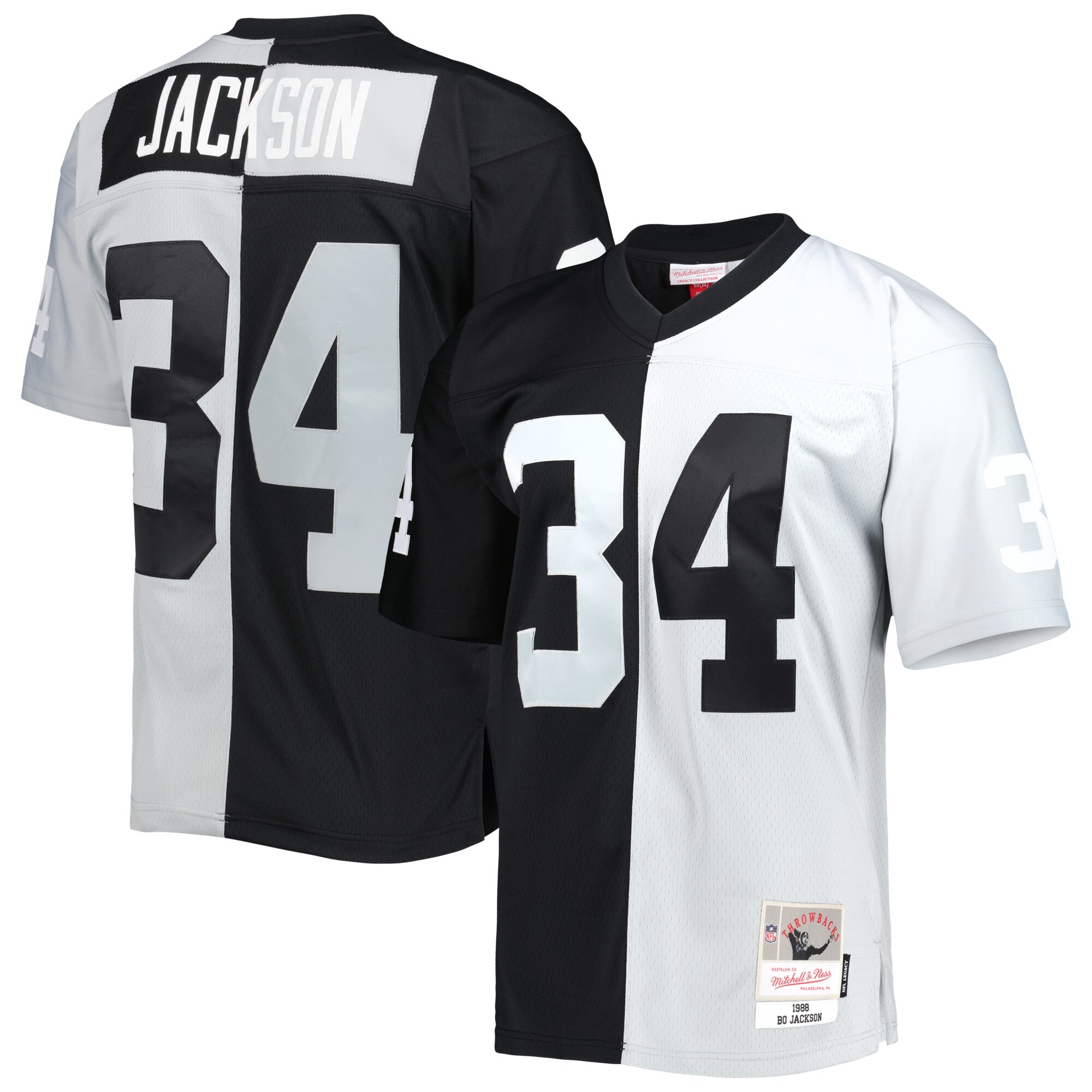 Bo Jackson Las Vegas Raiders Mitchell & Ness 1988 Split Legacy Replica Jersey - Black\/Silver - New Style Jerseys