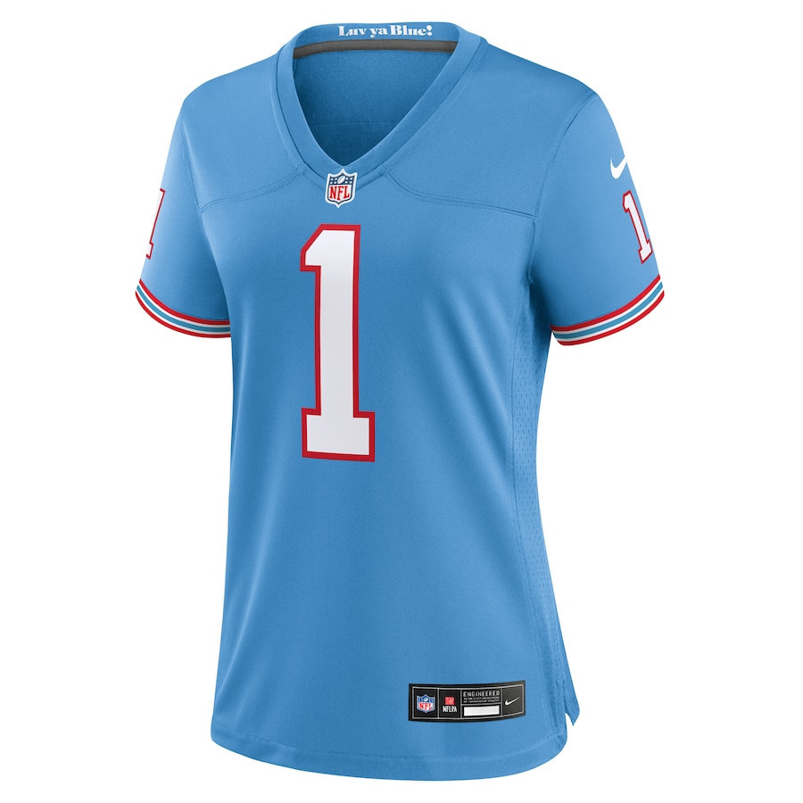 Warren Moon 1 Tennessee Titans Women Oilers Throwback Retired Game Jersey - Light Blue - New Style Jerseys