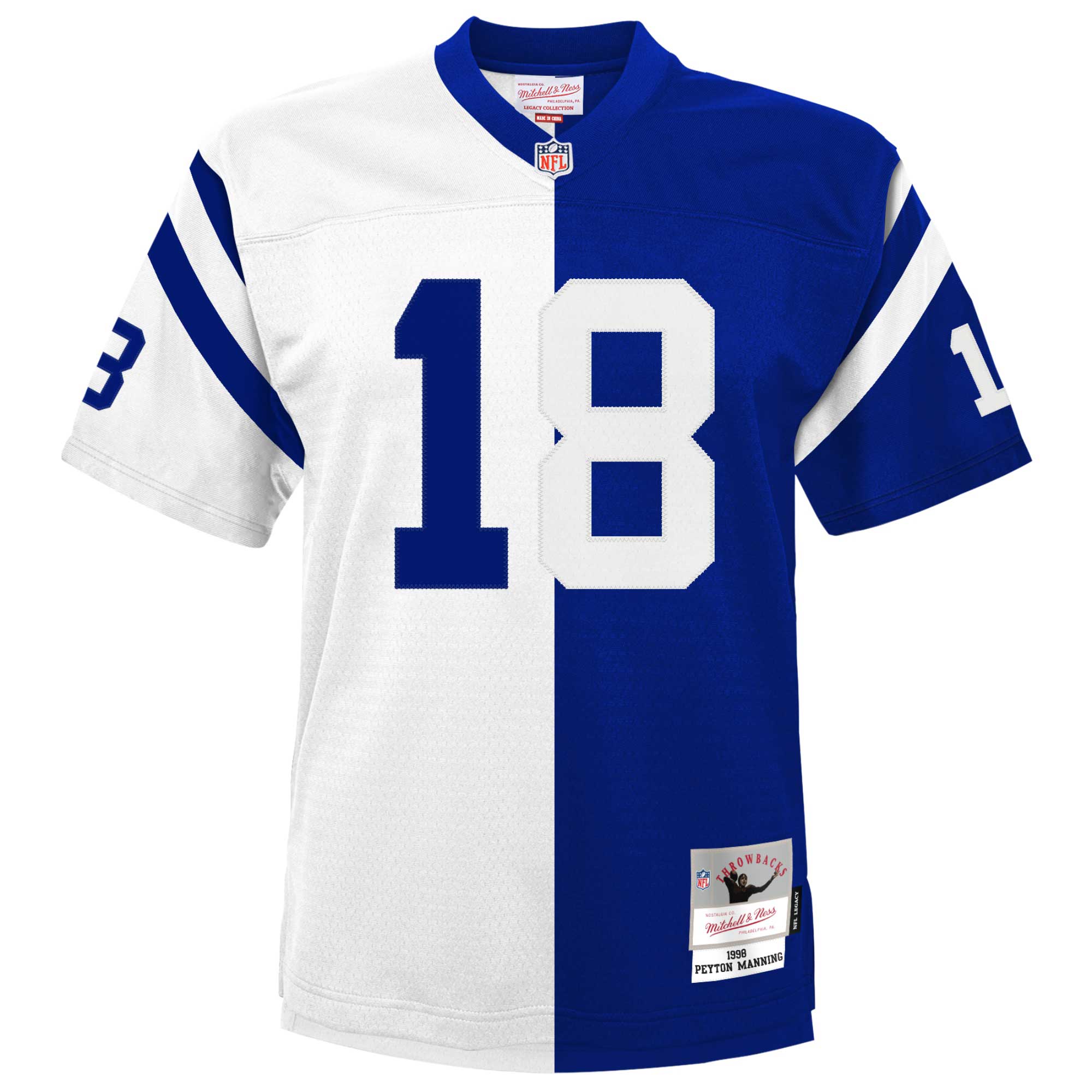 Peyton Manning Indianapolis Colts Mitchell & Ness Youth Split Legacy Jersey - White\/Royal - New Style Jerseys