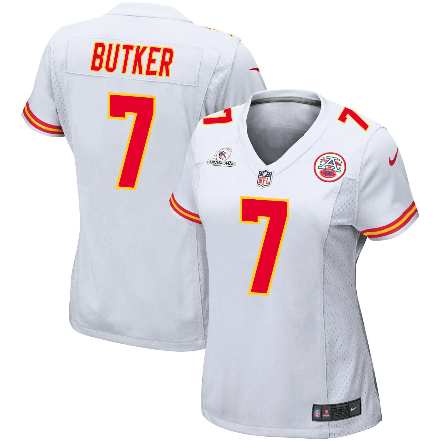 Harrison Butker 7 Kansas City Chiefs Super Bowl LVIII Patch Game Women Jersey - White - New Style Jerseys
