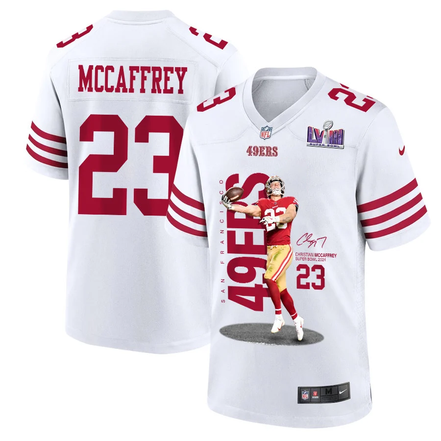 Christian McCaffrey 23 San Francisco 49ers Throwing Ball Signed Game Men Jersey - White - New Style Jerseys
