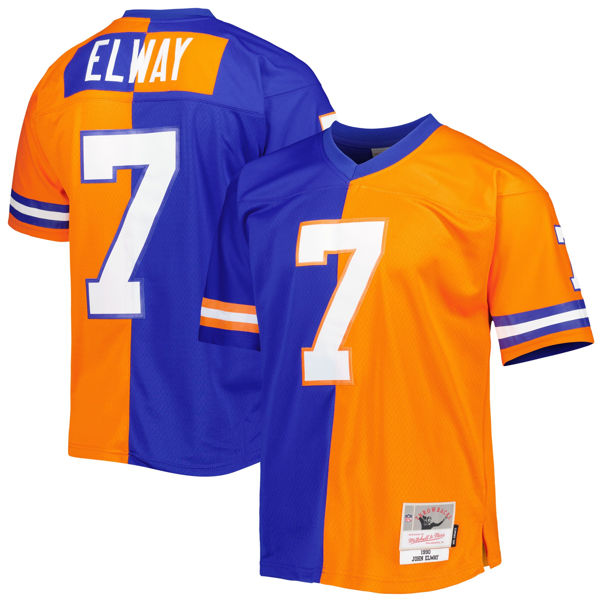 John Elway Denver Broncos Mitchell & Ness 1990 Split Legacy Replica Jersey - Royal\/Orange - New Style Jerseys