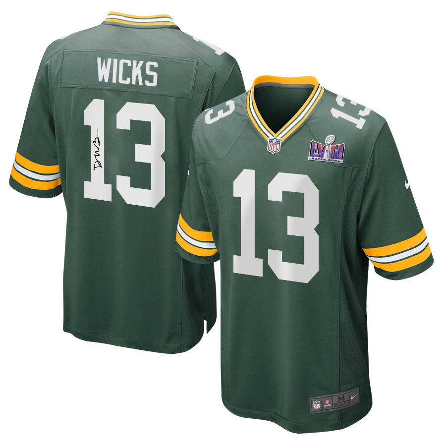 Dontayvion Wicks 13 Signed Green Bay Packers Super Bowl LVIII Game Men Jersey - Green - New Style Jerseys