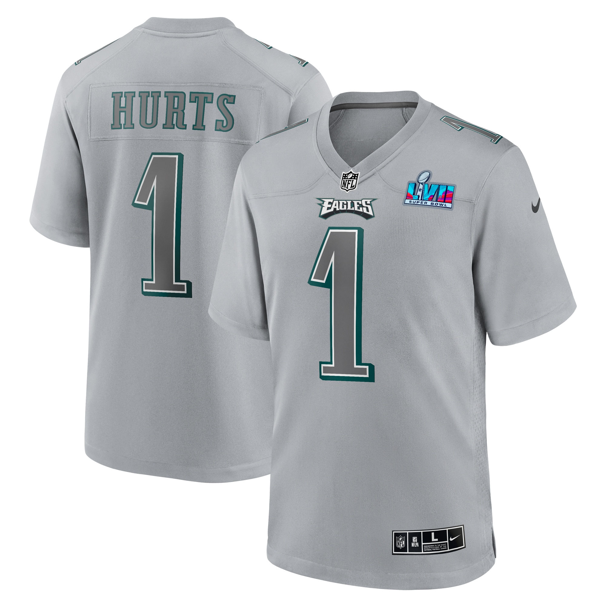 Jalen Hurts Philadelphia Eagles Super Bowl LVII Patch Atmosphere Fashion Game Jersey - Gray - New Style Jerseys