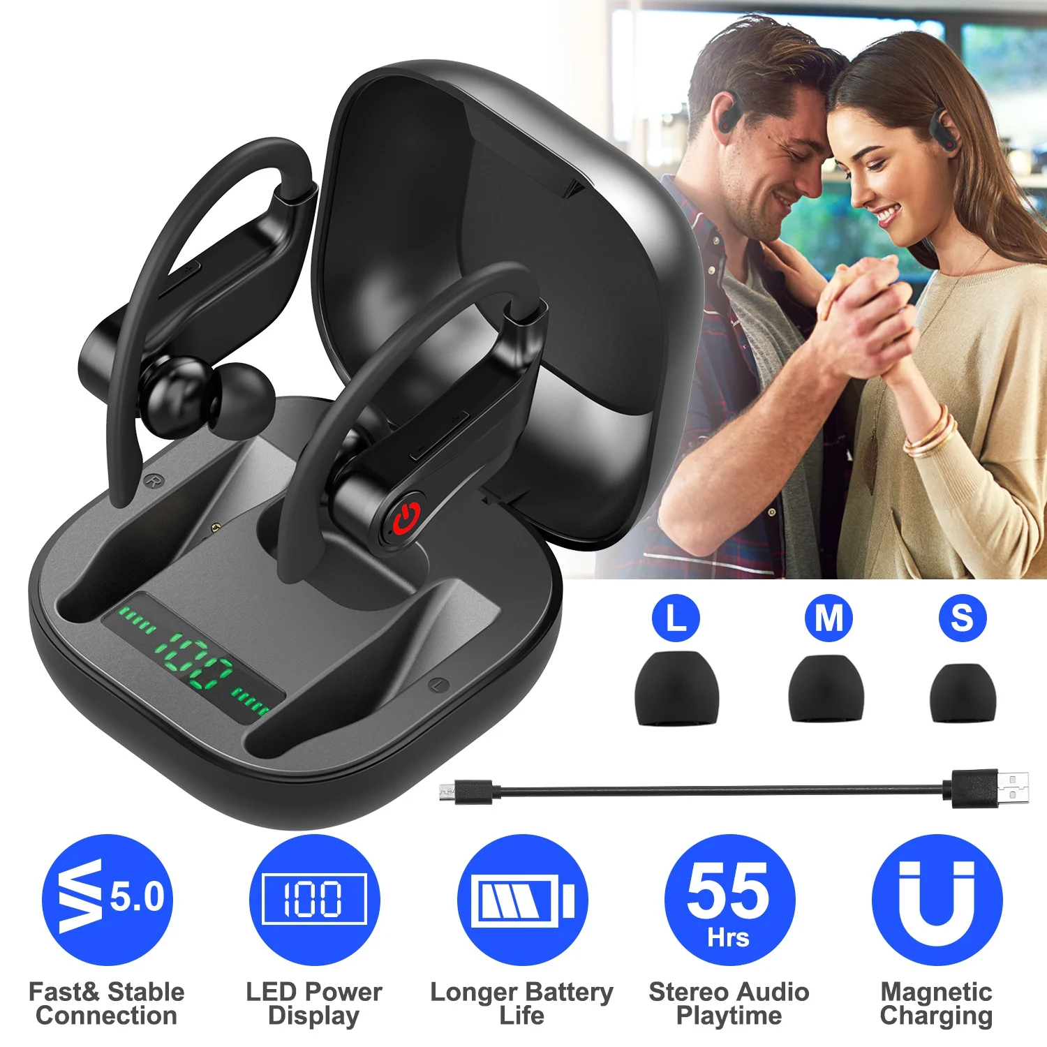 Bluetooth Earbuds, iMounTEK True Wireless V5.0 Earbuds TWS Stereo Earphones in-Ear, Black