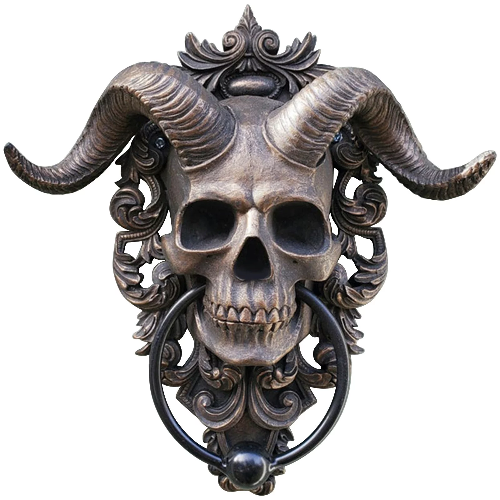 Cieken Horned Skull Hanging Door Knocker-Heavy Duty Gothic Doorknocker-Perfect Decorat