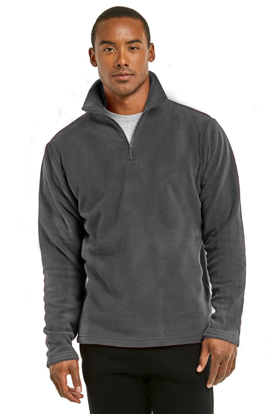 247 Frenzy Men's Essentials Knocker Polar Fleece Quarter Zip Pullover Sweater Jacket - Charcoal Gray