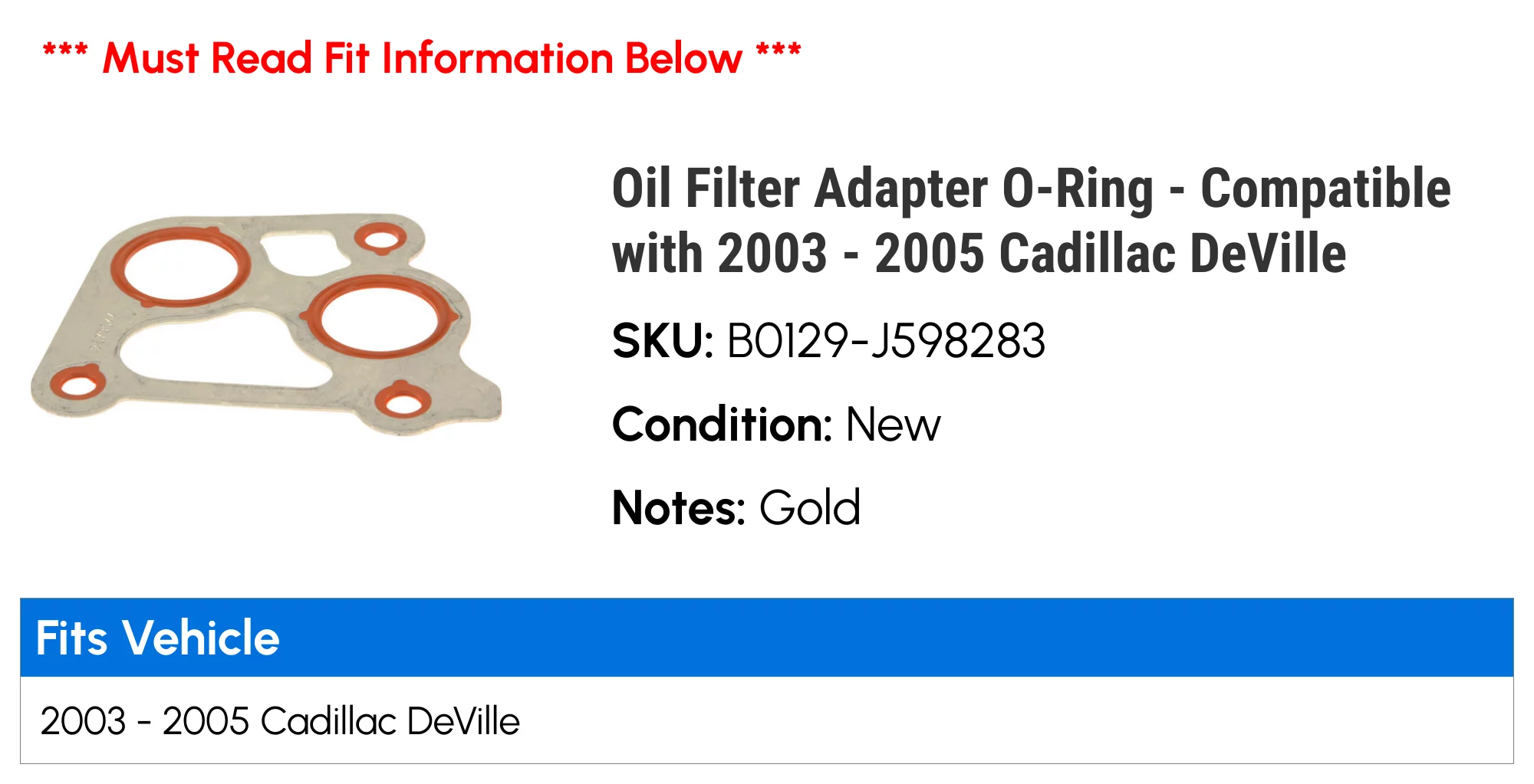 Filter Adapter O-Ring - Compatible with 2003 - 2005 Cadillac DeVille 2004