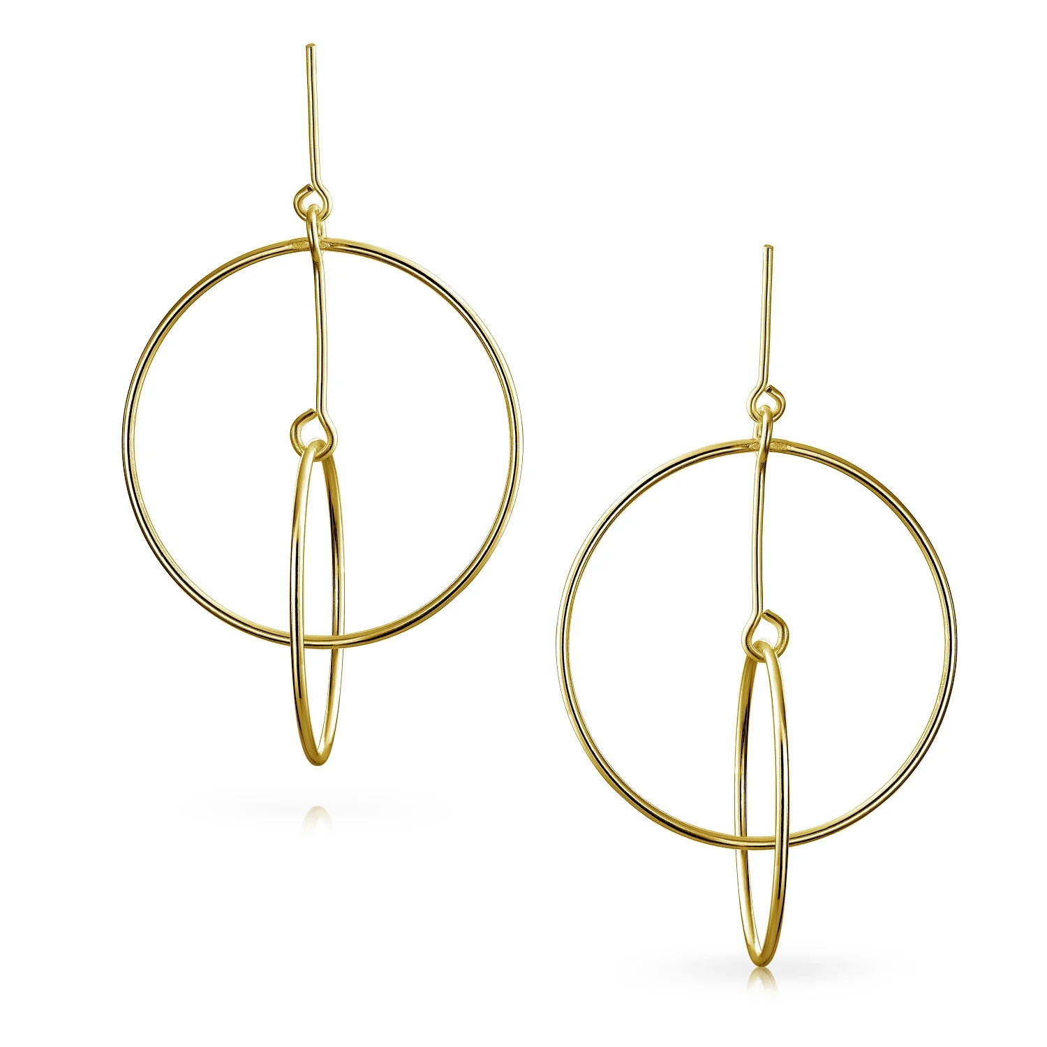 Bling Jewelry Round Two Circle Dangle Stud Earrings Gold Plated Sterling Silver