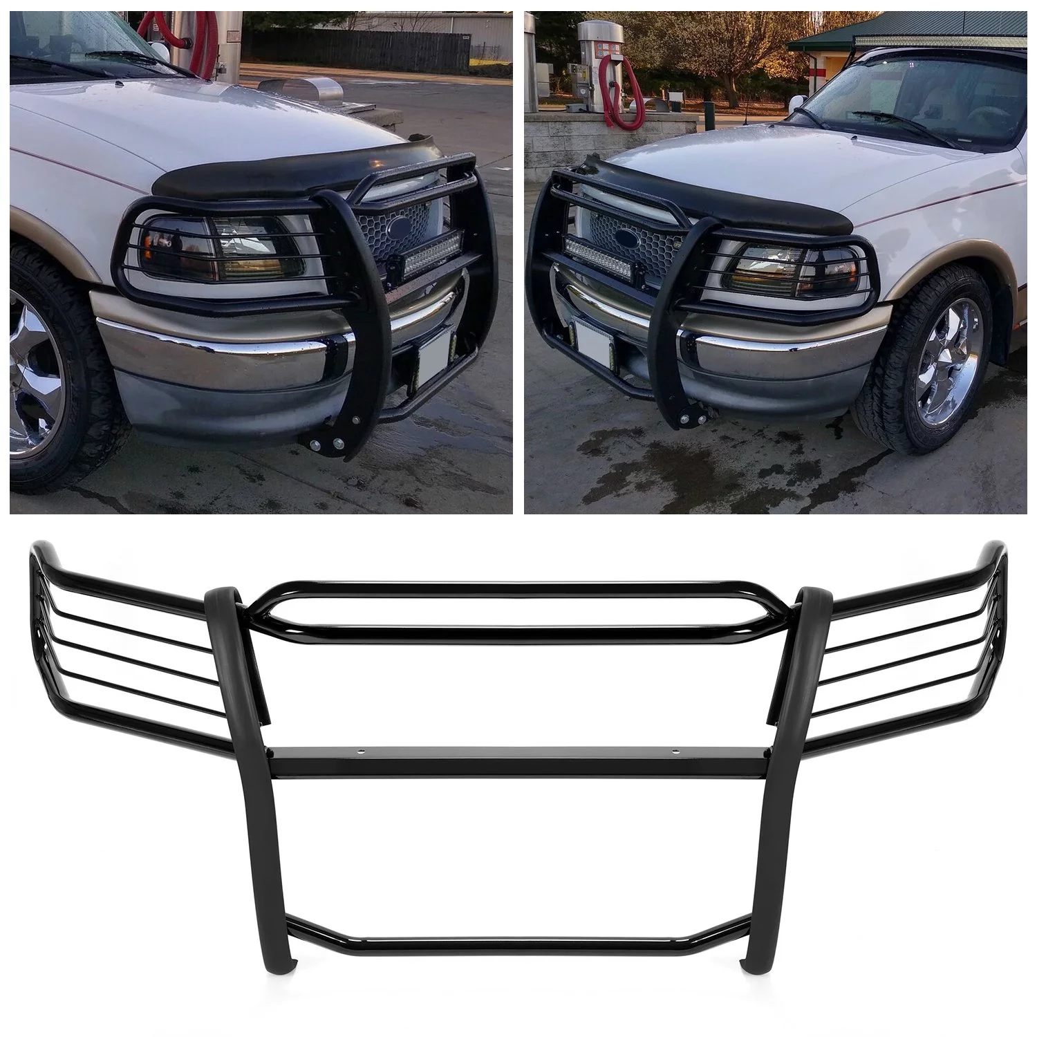 Kojem Front Bumper Grill Brush Headlight Guard Steel for 1997-2004 Ford F-150 F-250LD Heritage Expedition