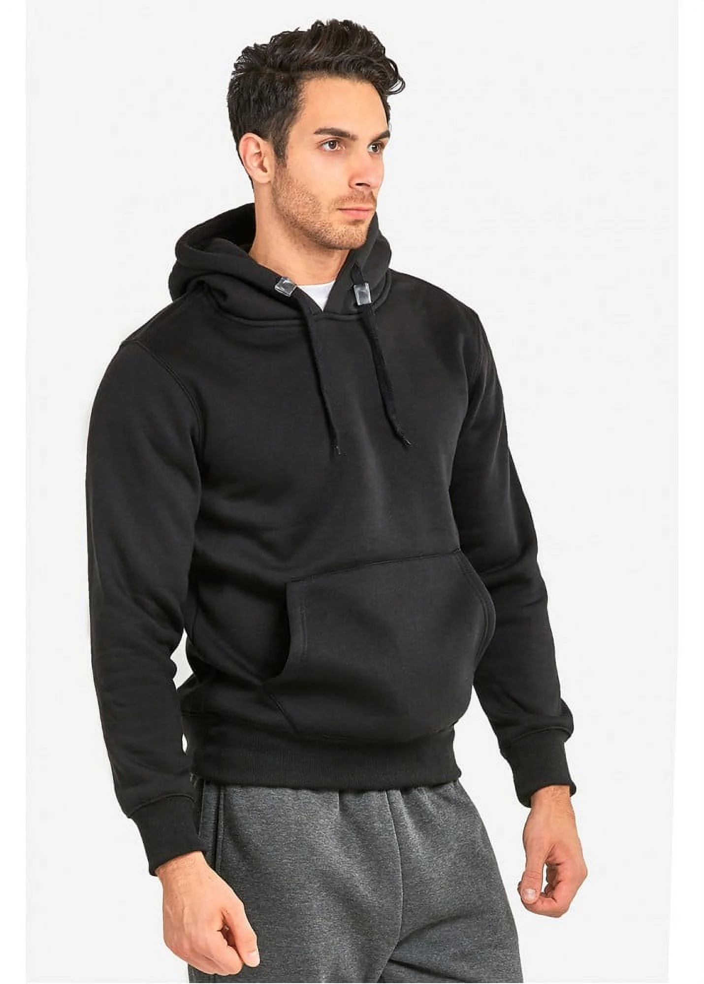 247 Frenzy Men's Essentials Knocker Cotton Blend Adjustable Drawstring Pullover Hoodie Sweater - Black