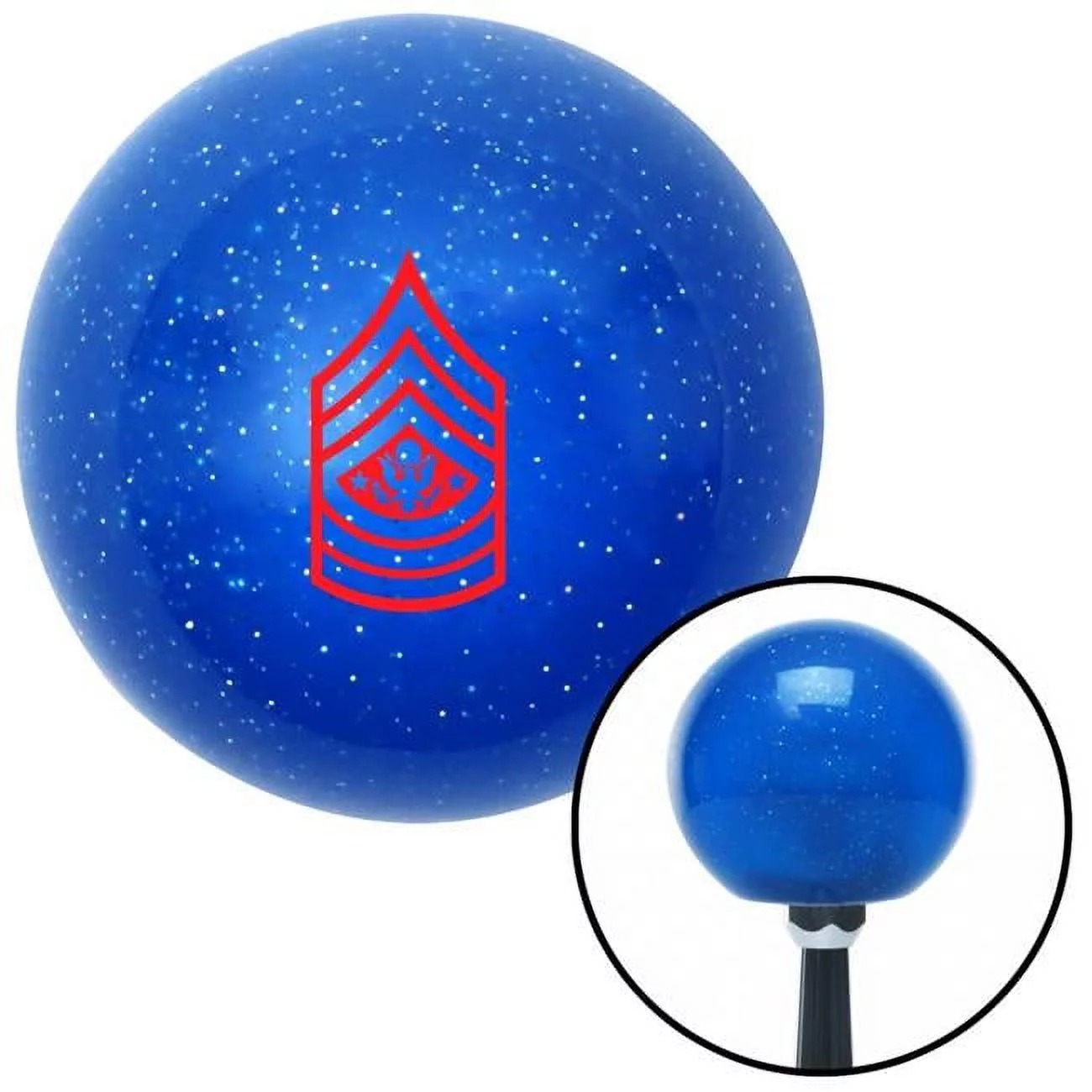 American Shifter Red Sergeant Major of the Army Blue Metal Flake Shift Knob with M16 x 1.5 Insert Brody