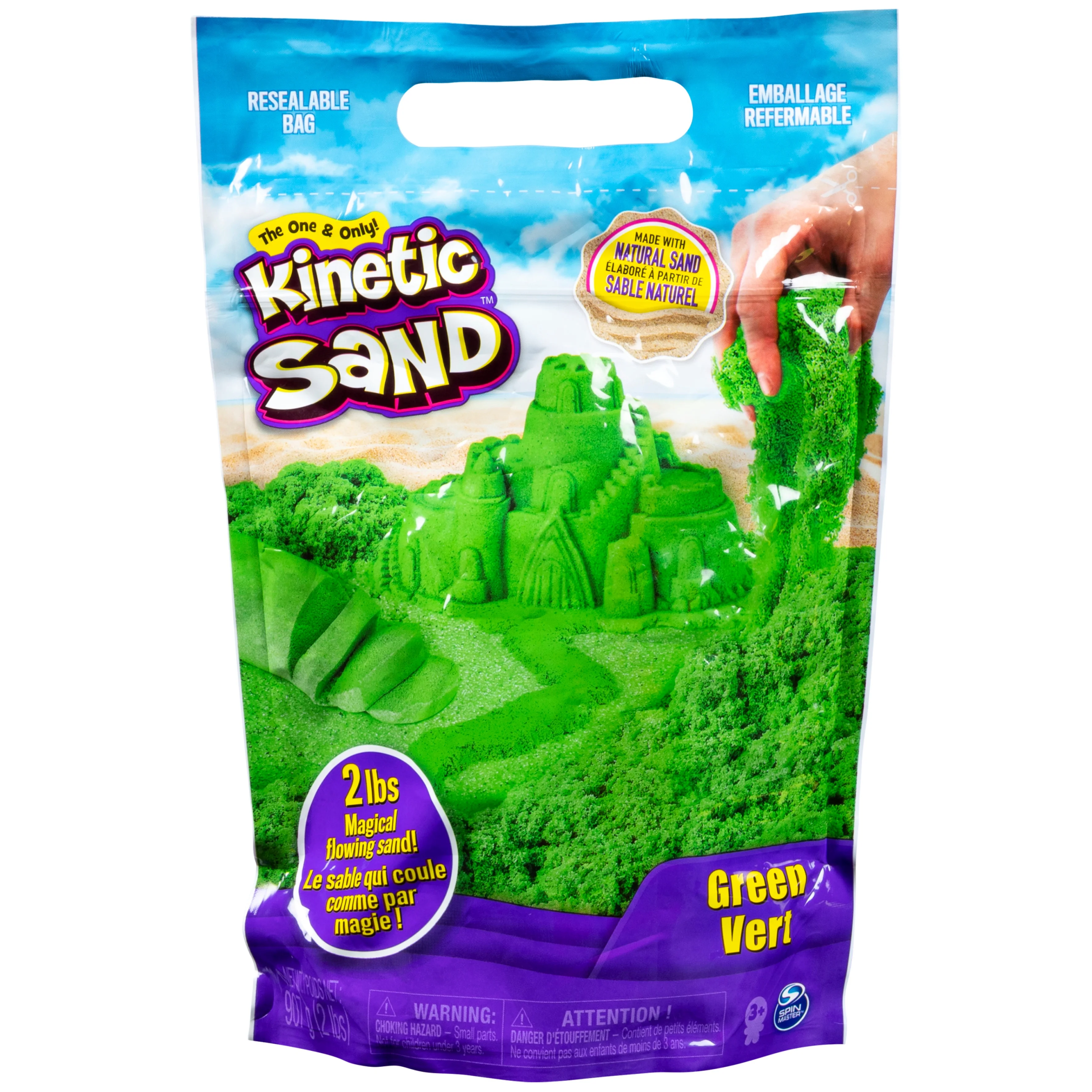 Kinetic Sand, The Original Moldable Sensory Play Sand Toys For Kids, Green, 2 lb. Resealable Bag, Ages 3+