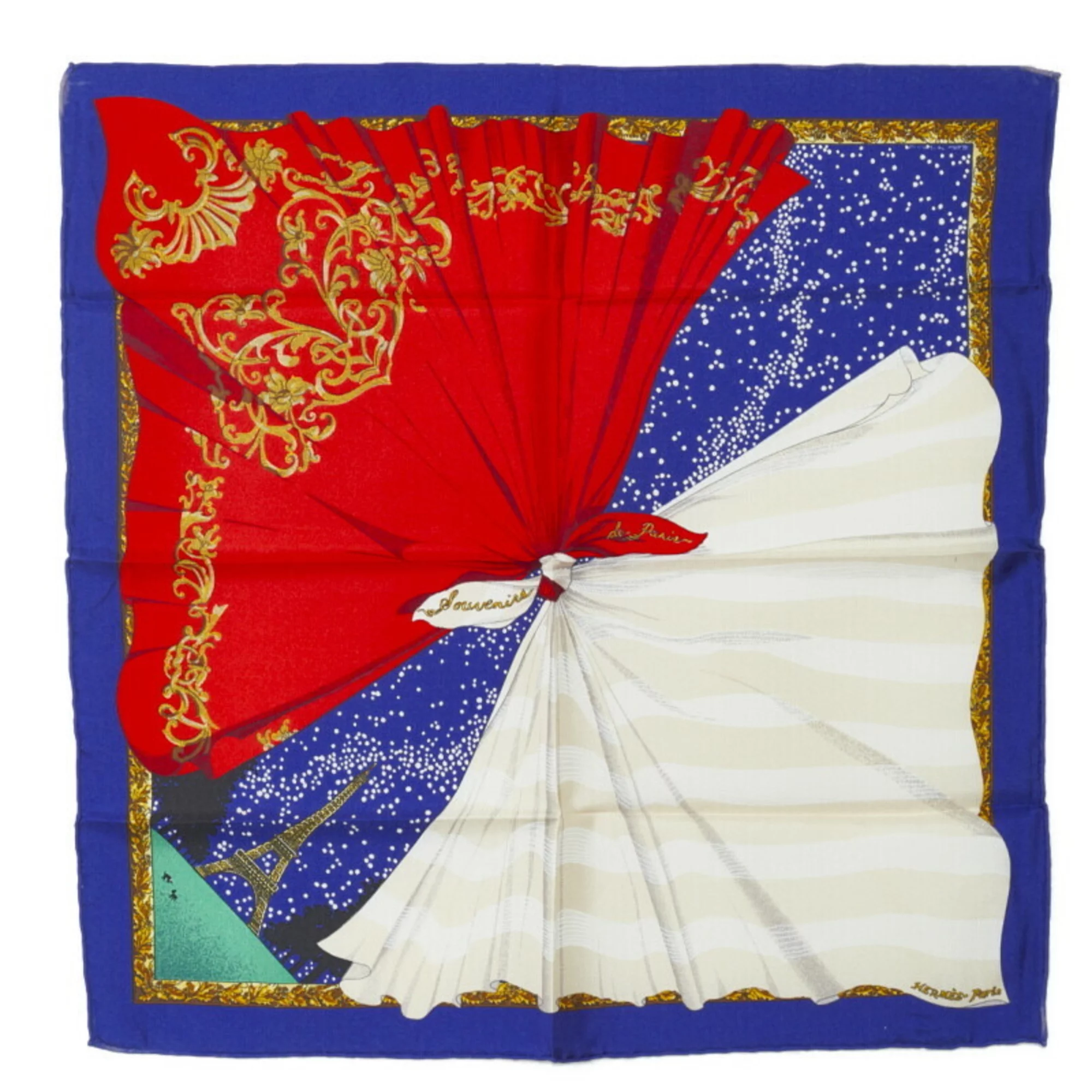 Pre-Owned Hermes Carré 45 Petit Souvenirs de Paris Memories of Scarf Muffler Navy Multicolor Silk Women's HERMES (Fair)