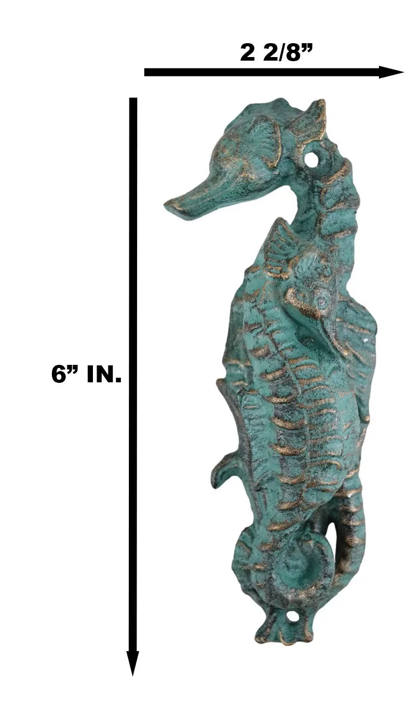 Nautical Coastal Marine Cast Iron Verdigris Seahorse Door Knocker Sea Horses