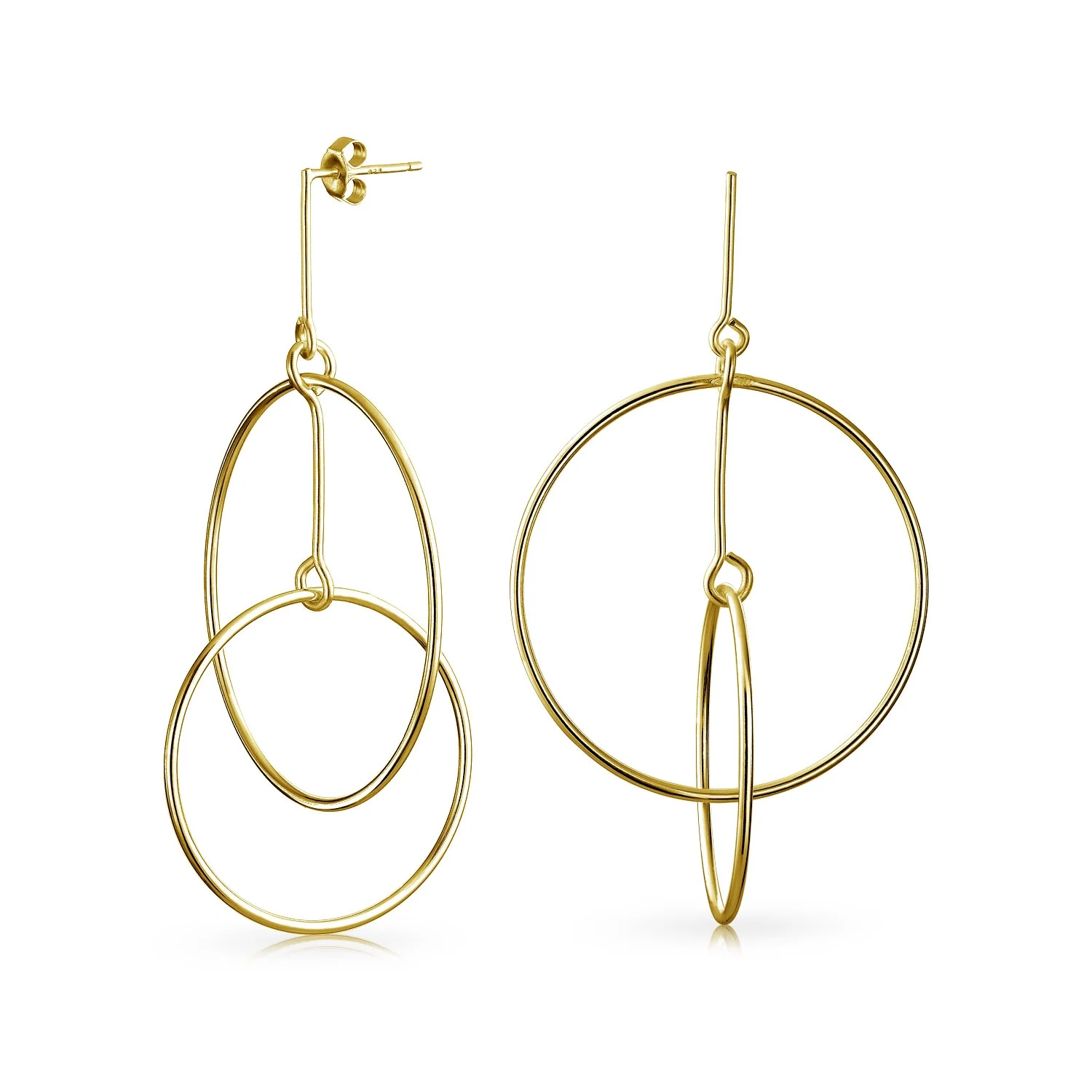 Bling Jewelry Round Two Circle Dangle Stud Earrings Gold Plated Sterling Silver