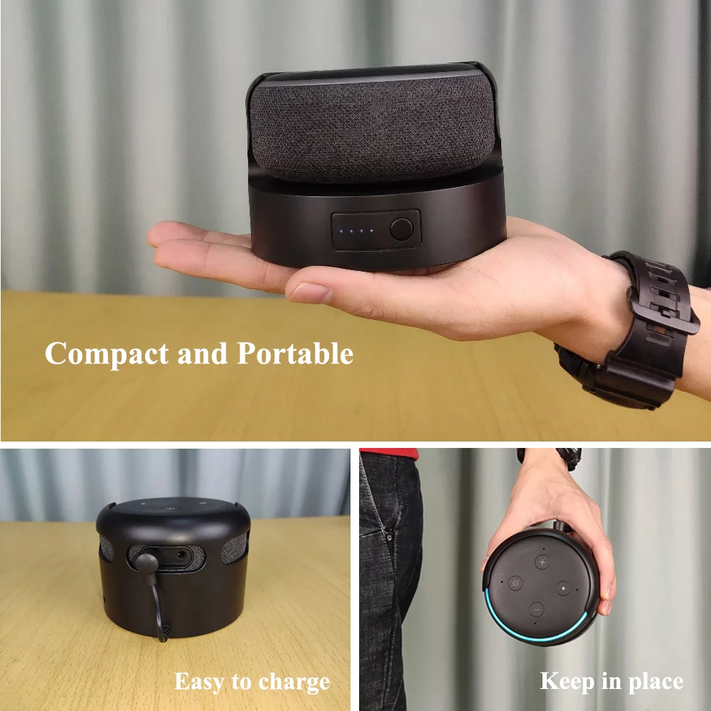 Liboer Battery Base for Echo Dot 3, Compact Portable Rechargeable Speaker Holder, Black