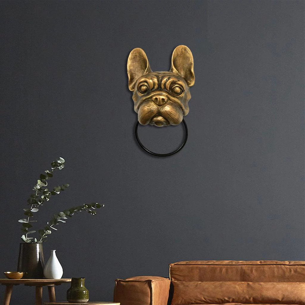 Dog Mounted Hanging Knocker Figurine Chic Decor Animal Wall Sculpture French