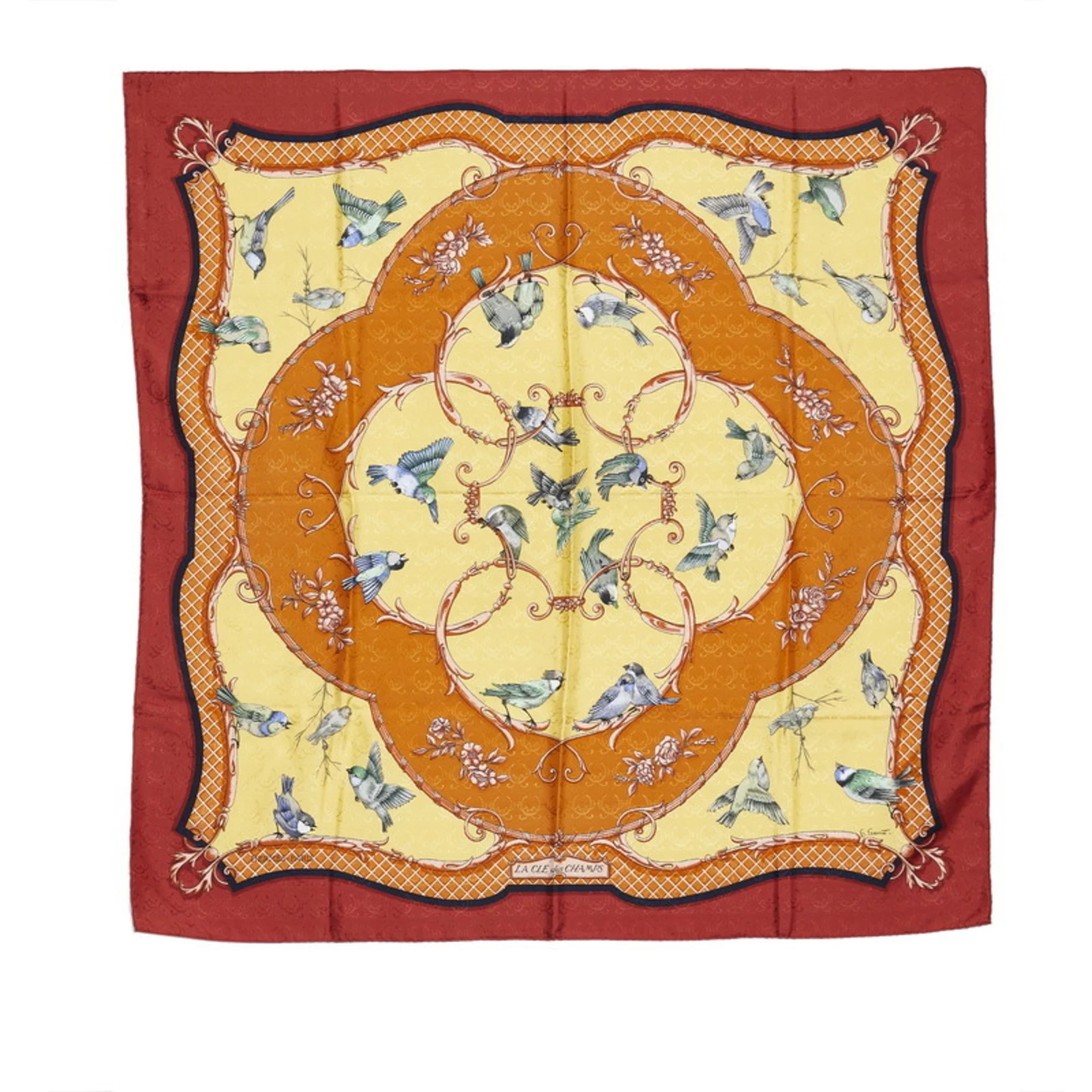 Pre-Owned Hermes Carre 90 LA CLE des CHAMPS Key to Freedom Scarf Muffler Red Multicolor Silk Women's HERMES (Good)
