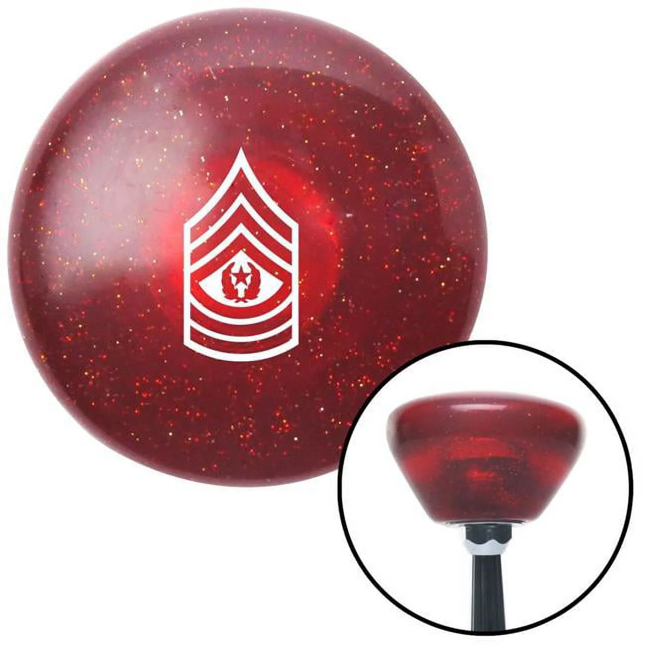 American Shifter White Command Sergeant Major Red Retro Metal Flake Shift Knob with M16 x 1.5 Insert Brody - Red